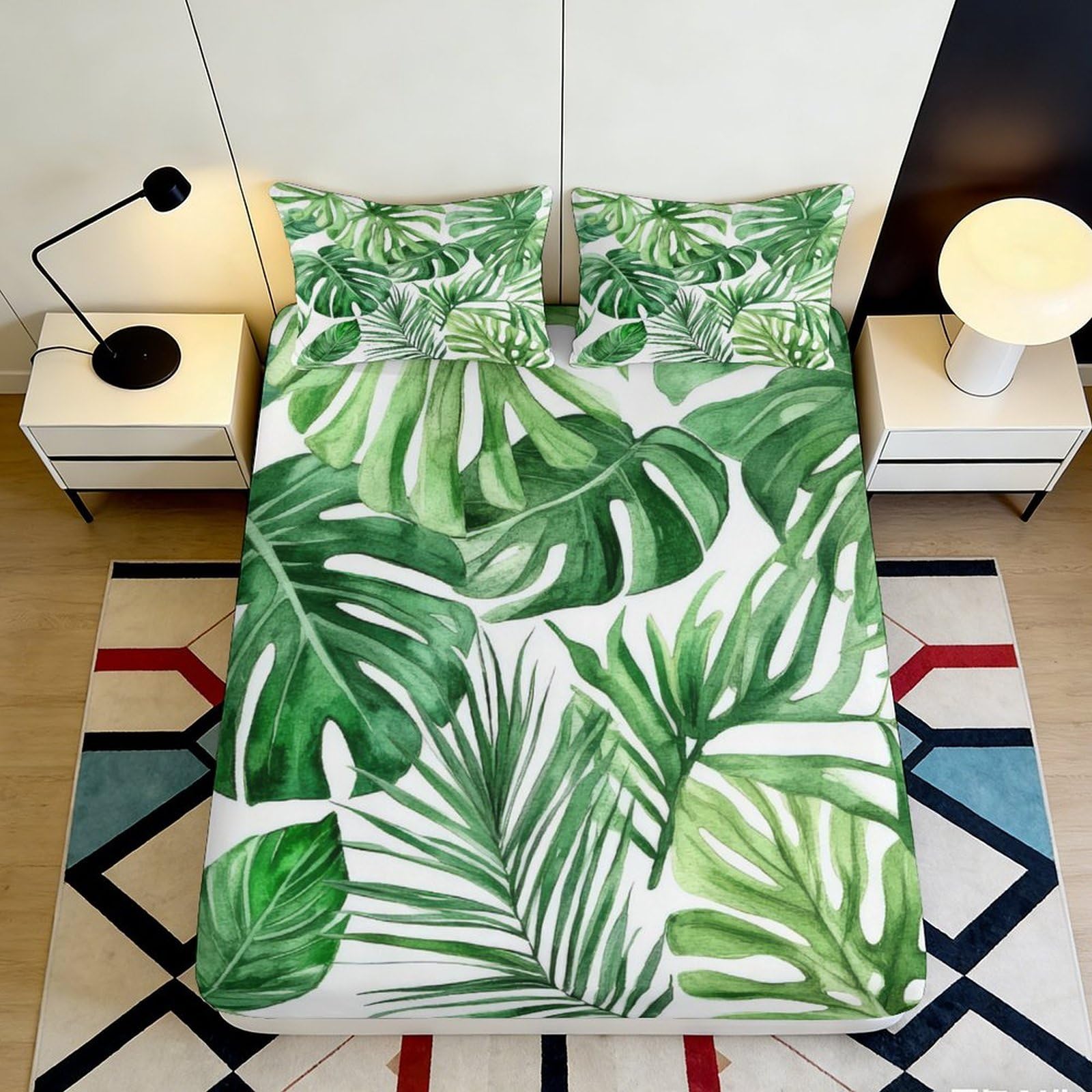 Pnayamiorkfel Style-5 3D Printed Tropical Monstera Fitted Sheet Microfiber Soft Breathable Palm Leaf Mattress Cover For Bedroom Guest Room Decor 90X200x25cm