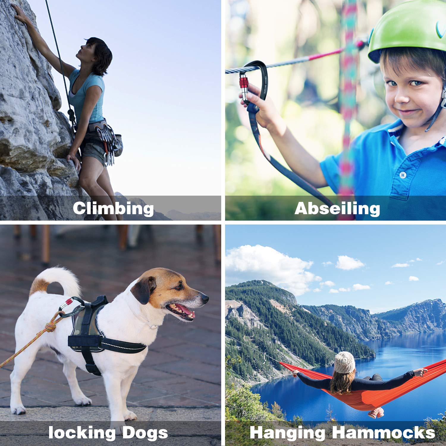 welltop Climbing Carabiners, 2pcs Aluminum Locking Carabiner Clip D