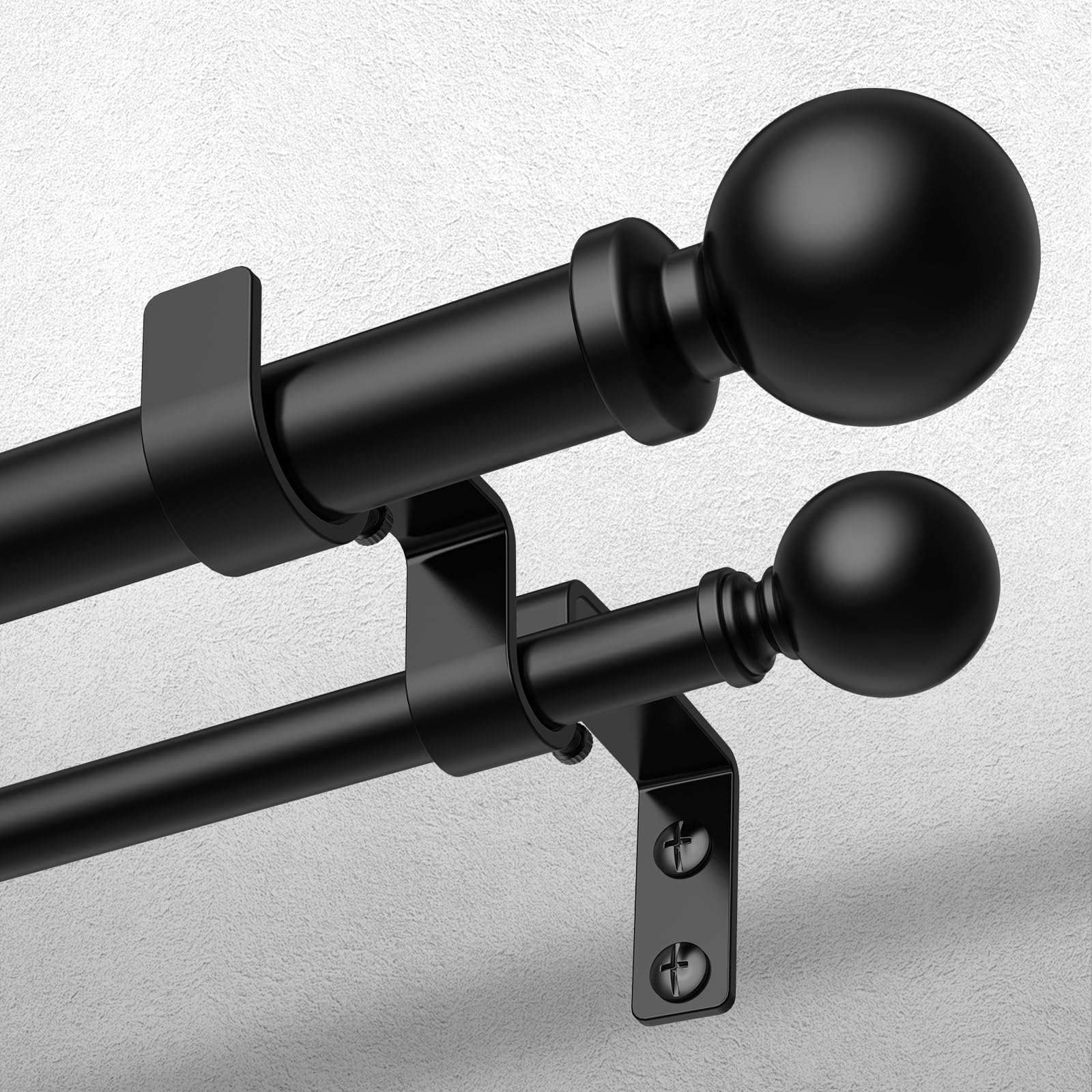 Double Curtain Rod, 1 Inch Black Dual Curtain Rods for Windows 48 to 84 Inch, Decorative Adjustable...