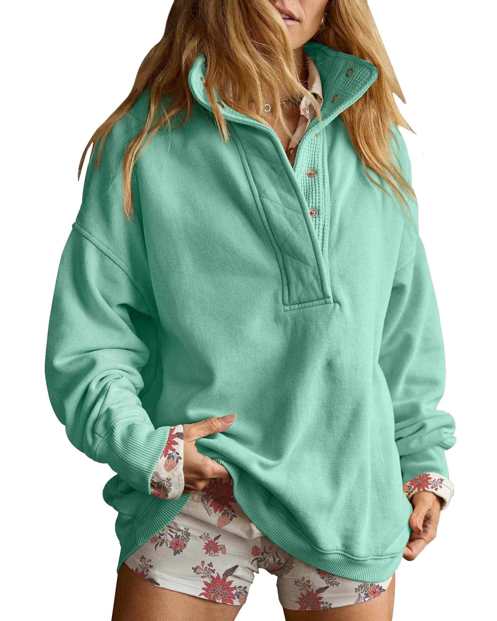 Gacaky Sweatshirt for Women Oversized Henley Neck Pullover Top Fall Outfits | Oversized Silhouette, Quilted Placket Detail, Henley Sweatshirt, Comfort Soft Sweaters, Fall Winter Fashion Outfits Clothe