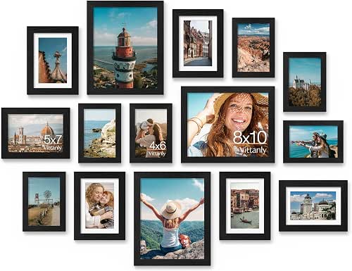 Vittanly 15 Pack Picture Frames Collage Wall Decor for Mounting