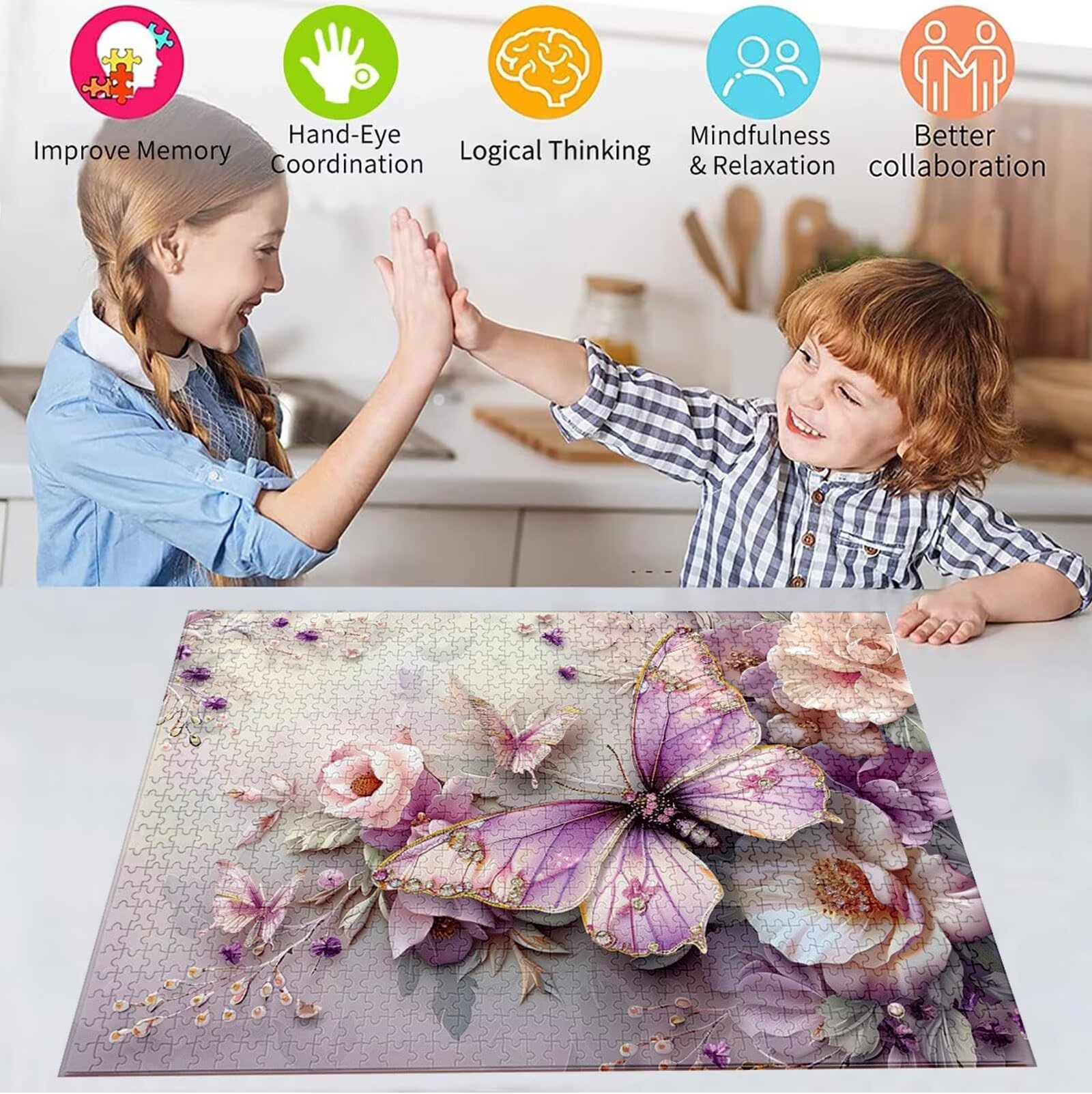 Puzzle 5000 Pezzi, 3 4 5 Anni Puzzle Viola 6 7 8 Anni Giochi Educativi Sostenibili Con Motivi Per Adulti Da Gioco in Legno Di Alta Qualità Jigsaw Farfalla per Gioco Familiare, 2026 Regalo Natale H-395