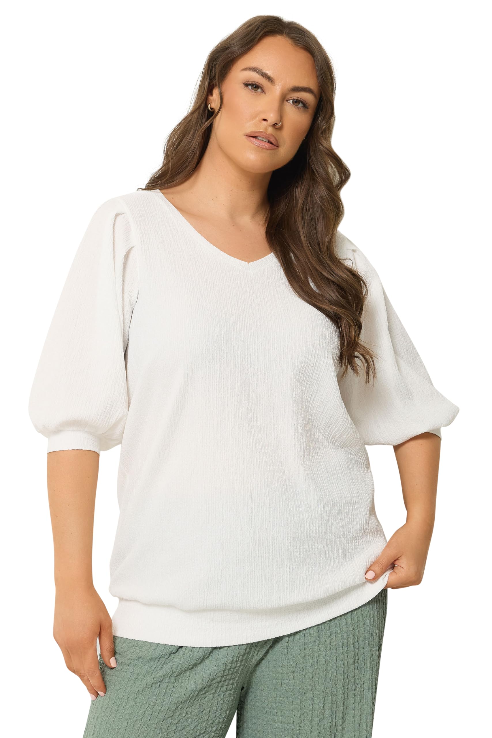 Yours Women's White Puff Sleeve Top In | Size: 22-24