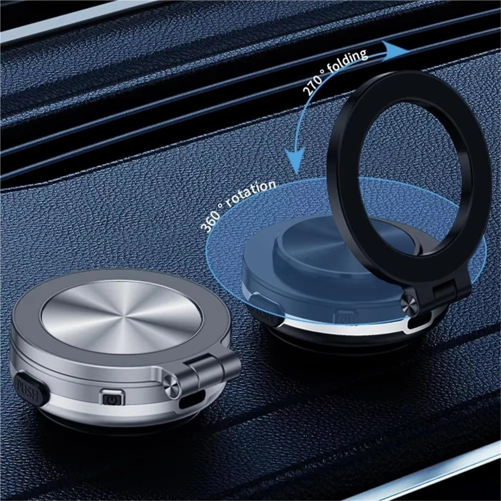 Soporte Movil Coche Soporte Auto Móvil Ventosa magnética de vacío giratoria de 360 ​​° Plegable para atracción magnética eléctrica Soporte de teléfono para Coche(Silver)
