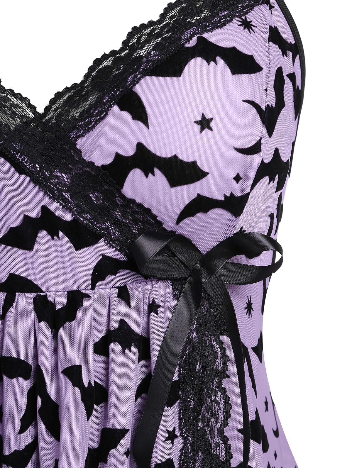 ROSE GAL Womens Plus Size Lingerie Chemise Sleepwear Halloween Bat Print Lace Trim Mesh Babydoll with Thong Panty: Purple 3X