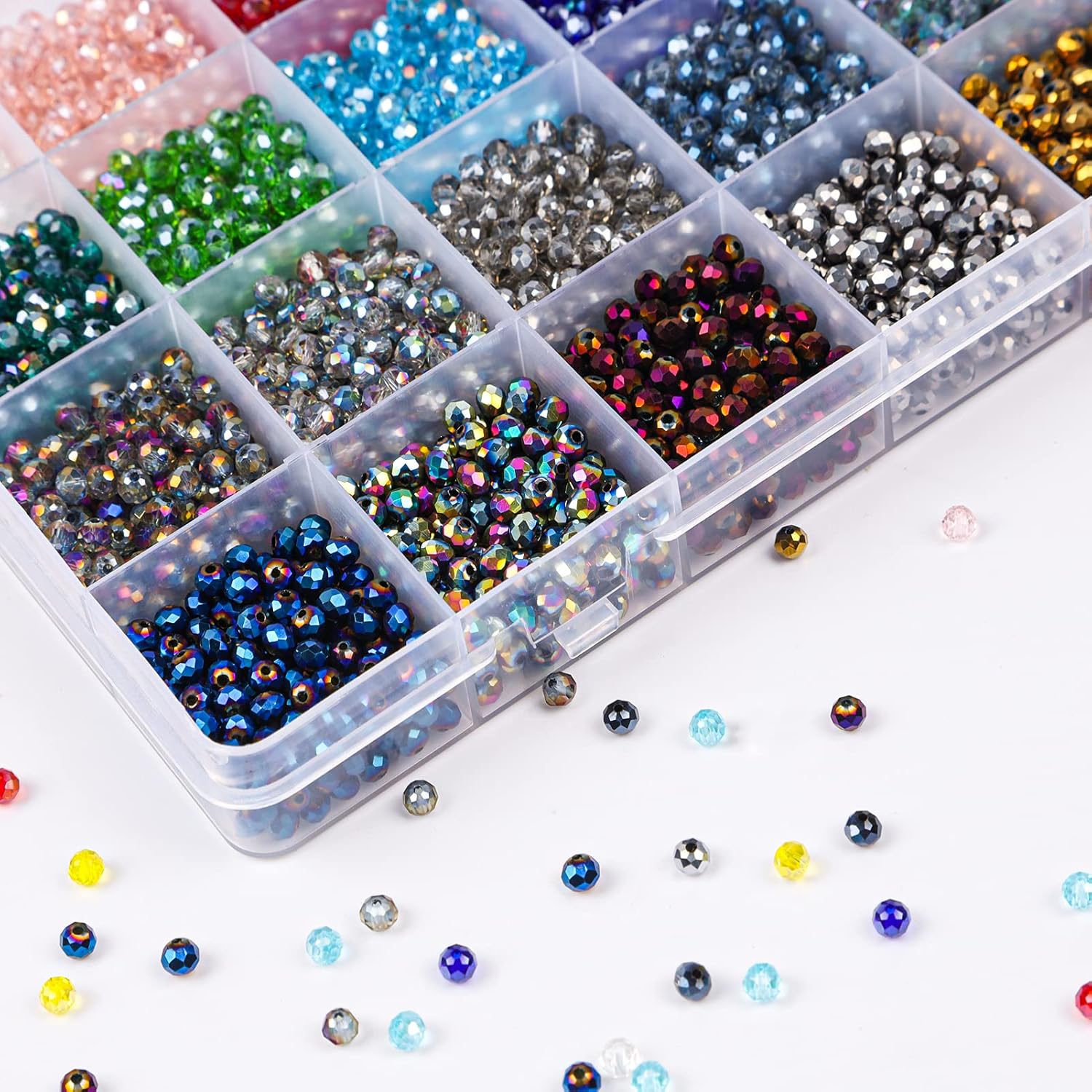 Suhome 4800pcs 24 Colors 4mm Electroplated Crystal Glass Beads, Briolette Faceted Rondelle Shape Spacer Beads Assortments for DIY Craft Bracelet Earring Necklace Jewelry Making - Image 4