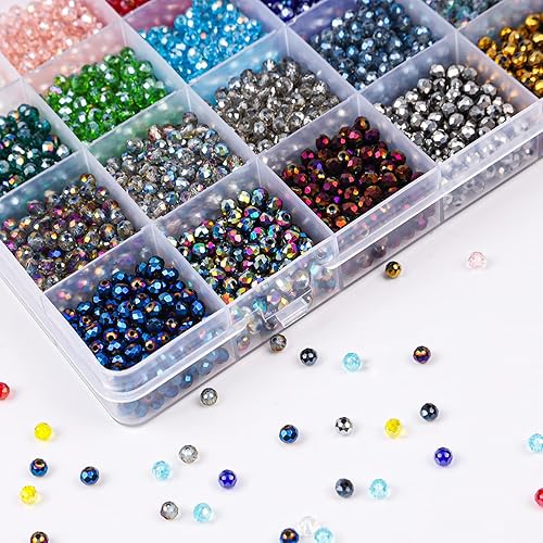 Miniatura 4 de Suhome 4800 cuentas de cristal galvanizado de 0.157 pulgadas (0.157 in), cuentas espaciadoras en forma de Rondelle facetadas Briolette, surtidos