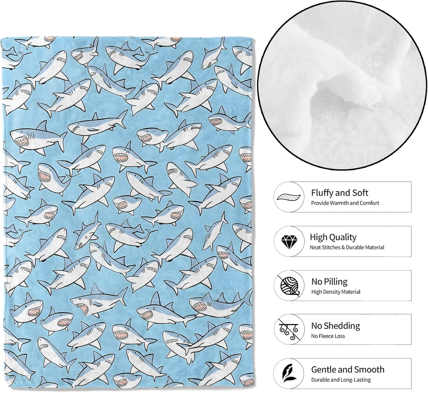 Playful Shark Throw Blanket,40x50in,Soft,Lightweight Flannel,Fun Cartoon Fish Light Blue Blankets - Gifts for Kids Adult Women,Ocean Lovers, for Couch Office Travel,Home Living Room Decor