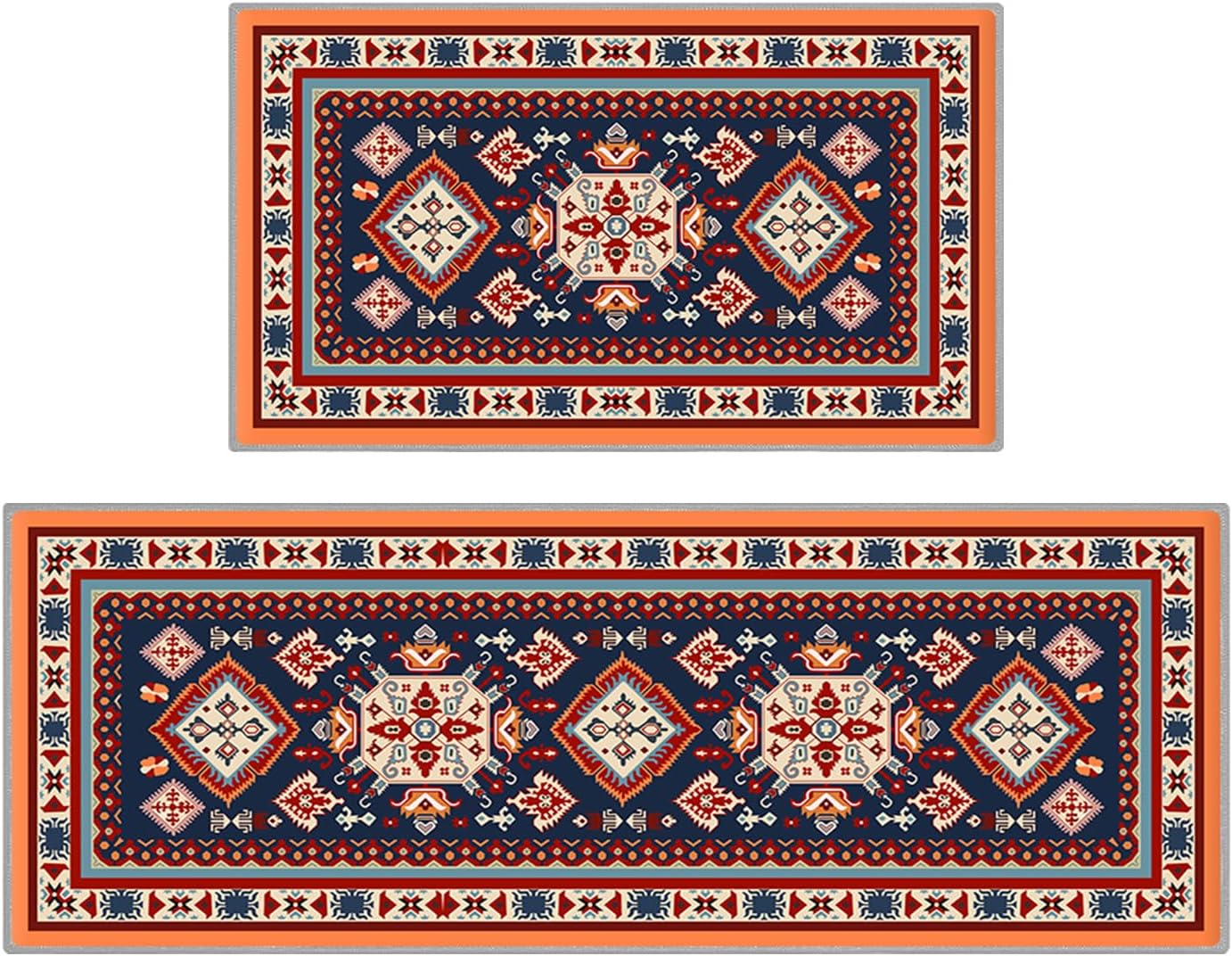 DOZARMOTA Boho Kitchen Decor Rug, Vintage Floral Bohemian Floor Door Mats, Non Skid