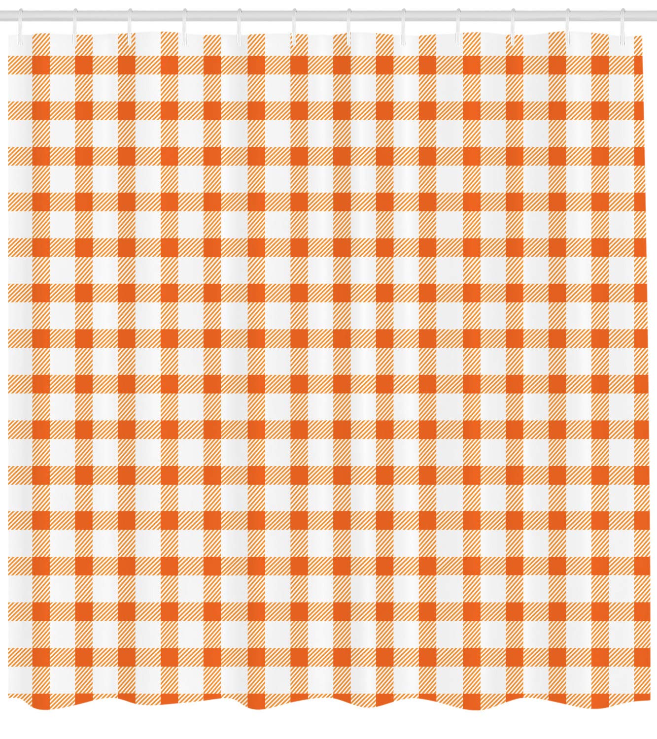 ABAKUHAUS Orange and White Shower Curtain, Retro Gingham Style Checkered Squares Pattern in Warm Colors Plaid - Image 2