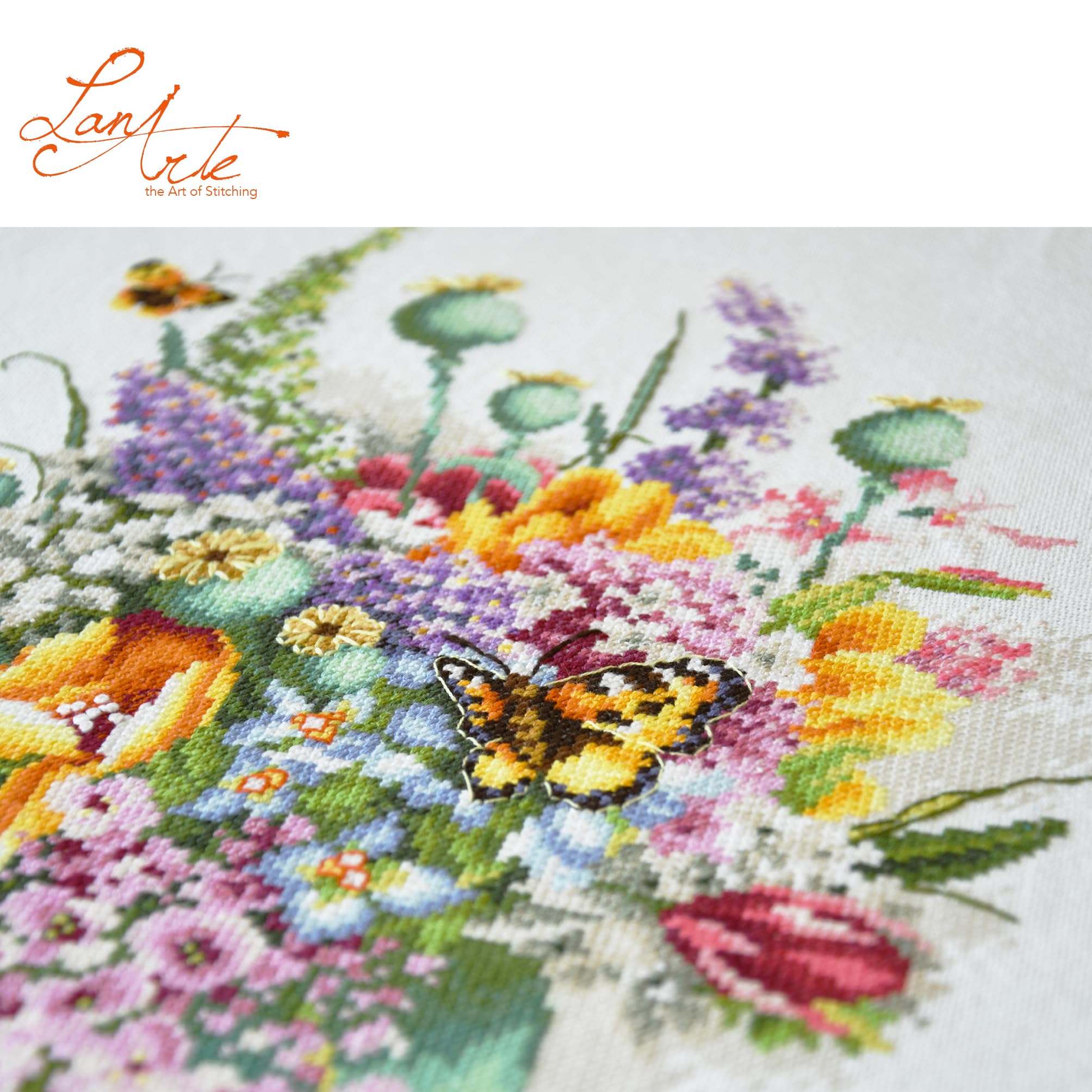 LANARTE Point De Croix Compté Tableau Kit Complet DIY Broderie Motif BOUQUET DE FLEURSPatron Adulte Art Creatif Decoration Salon Activité Manuelle Cadeau ca. 28 x 40 cm Counted Cross Stitch