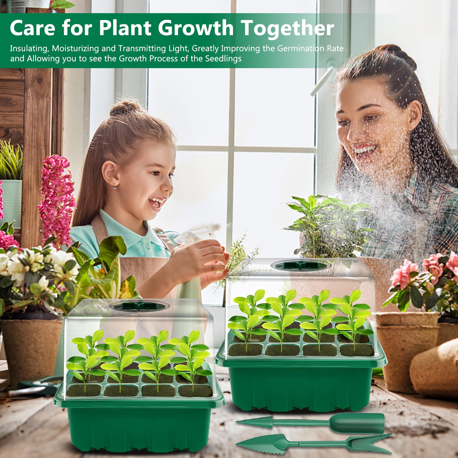 MOYKSRR Vassoi per semi, Vassoi Semina, 10 Pack 120 Celle Propagator Growing Addensano i Vassoi, Vassoi per Piante con Cupole Ventilate, per Germinazione, Strumento di Coltivazione in Mini Serra