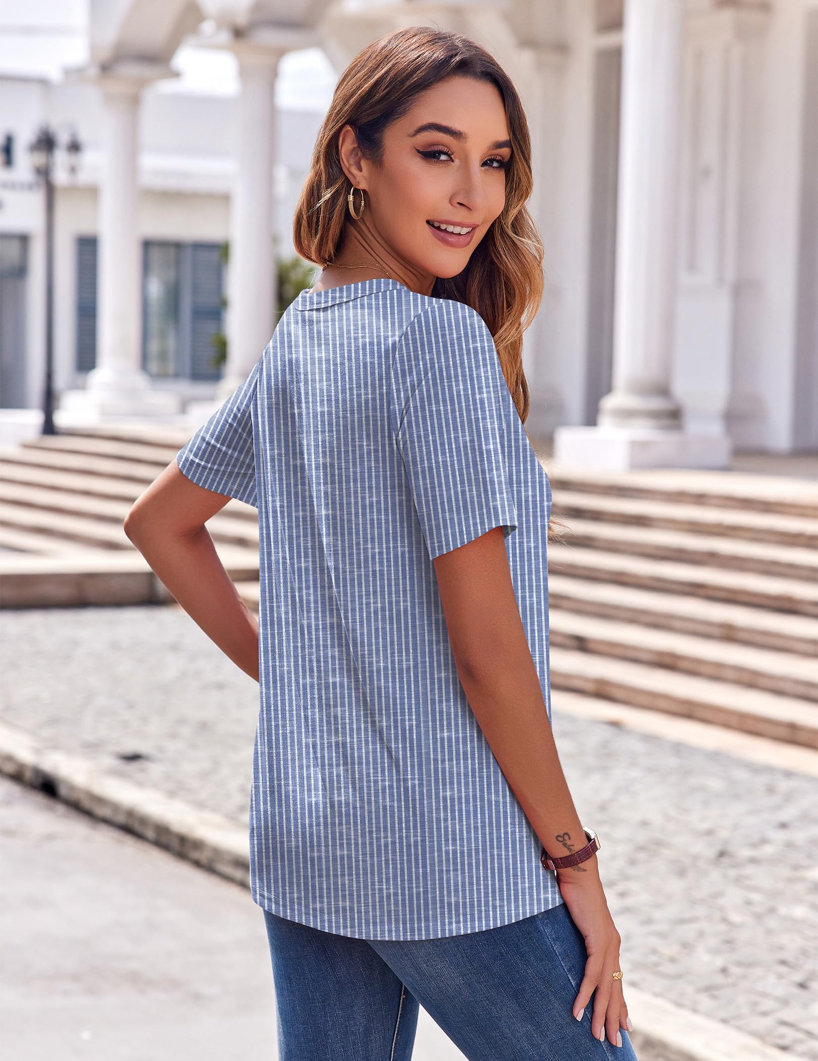 Zeagoo Camisetas Manga Corta Mujer Verano con Cuello V Blusas Moda Casual Túnica Camisa Elegante Basicas T-Shirt Ligero Elástica Tops S-XXL