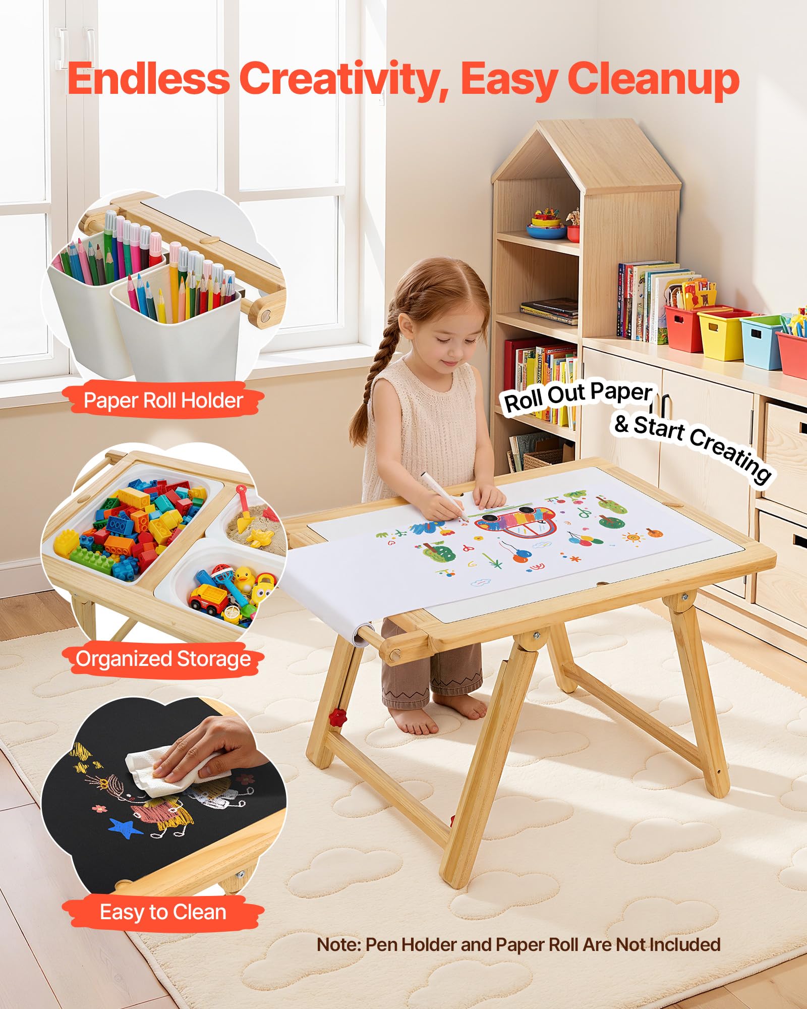 VEVOR Table Sensorielle pour Tout-Petits, Table d'Activité en Bois pour Enfants, Chevalet d'art avec Tableau Double Face, Bacs de Rangement, pour Jeux de Sable et d'eau, Dessin, Apprentissage, Repas