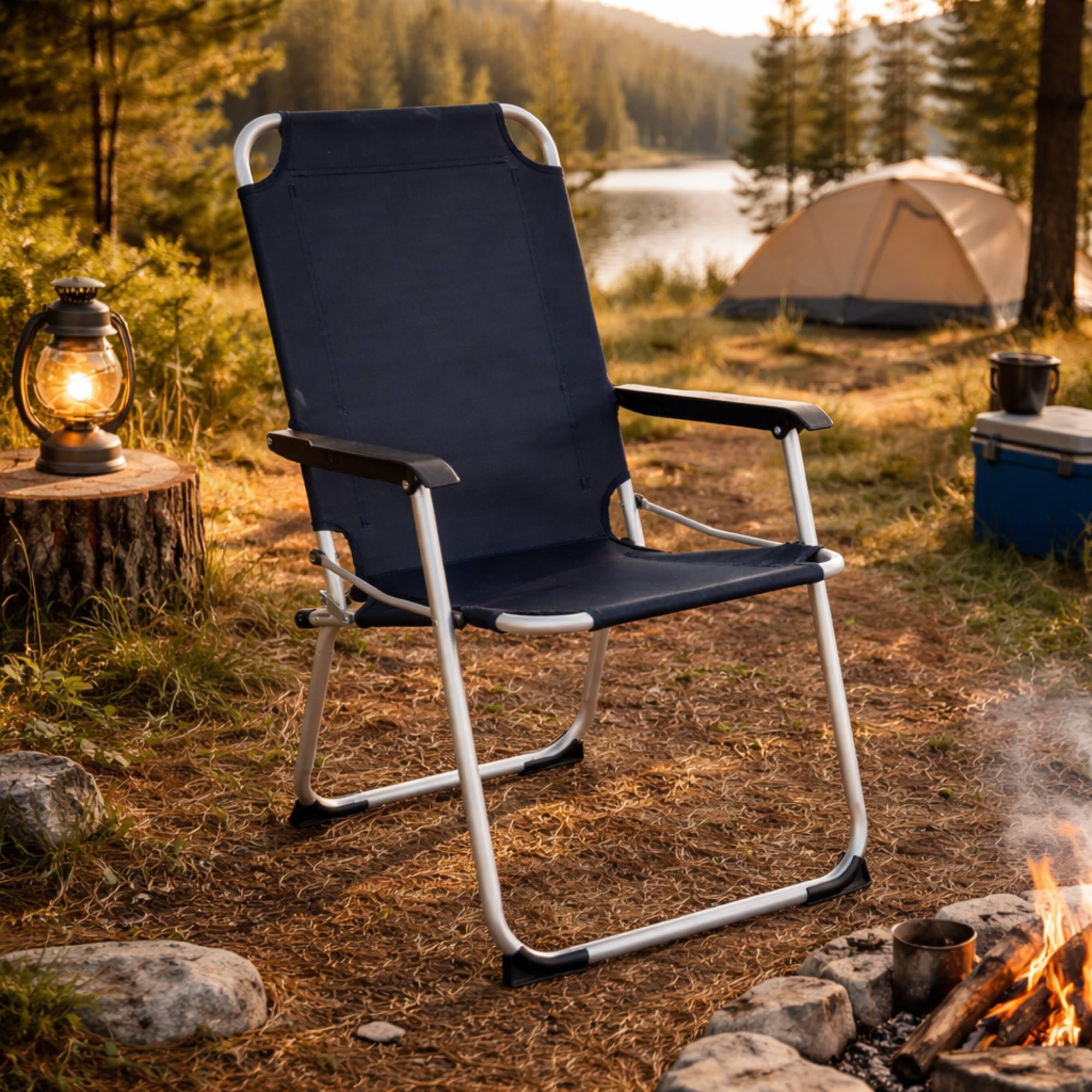 Well Home Silla Plegable de Camping/Playa 53x54x90cm Aluminio con Refuerzo Interior de Acero, poliéster 600D Azul Muy Oscuro, Asiento 44cm hasta 110kg