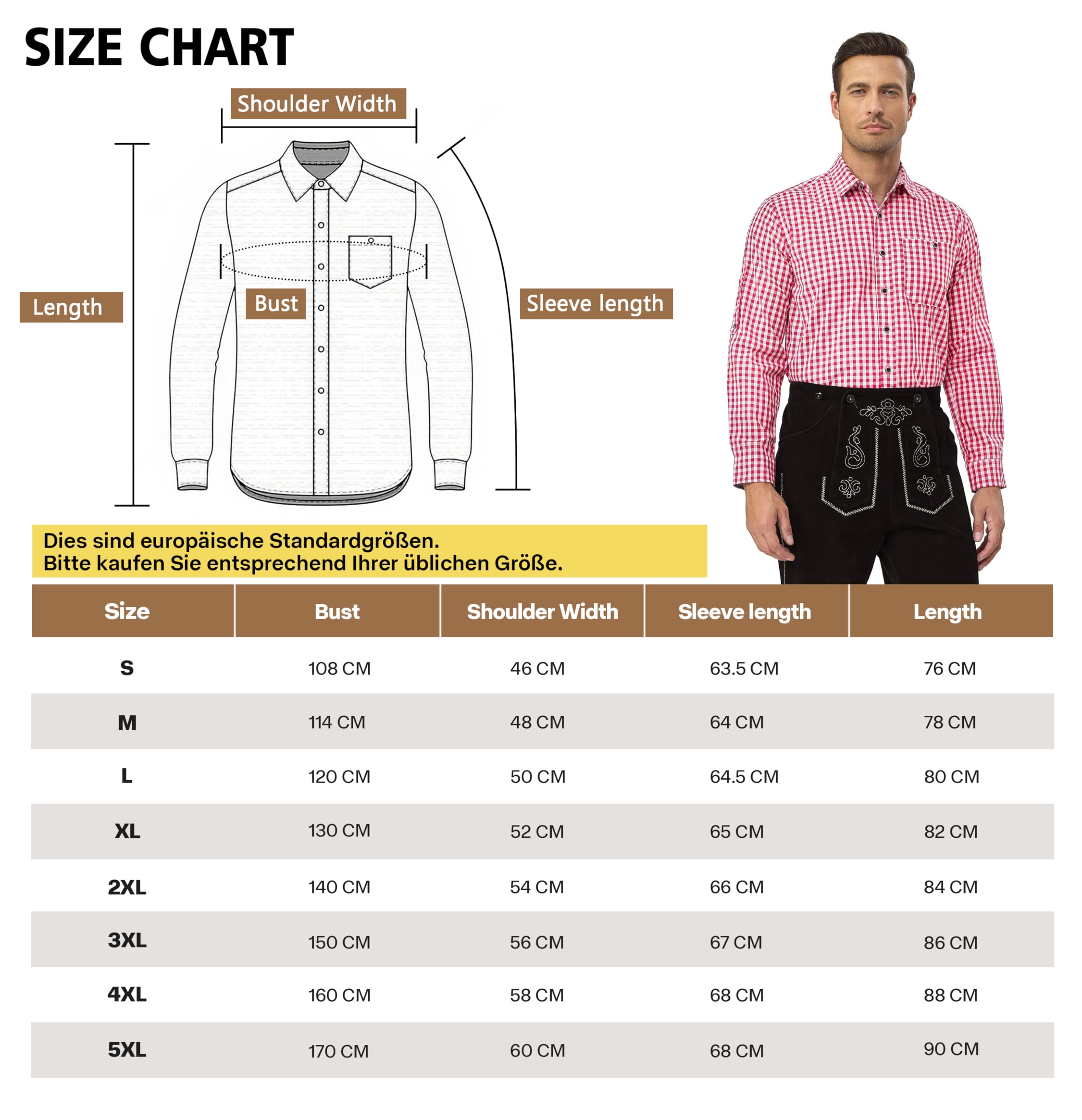 AMZHOTER Camicia da Uomo per Oktoberfest Camicia a Quadri Maniche Lunghe per Costume Tradizionale Maniche Corte in Cotone Blu Rosso Verde