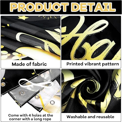 Miniatura 3 de Cartel de feliz cumpleaños 90 para hombres y mujeres, letrero negro y dorado con purpurina de 90 años, suministros de decoración de fiesta de