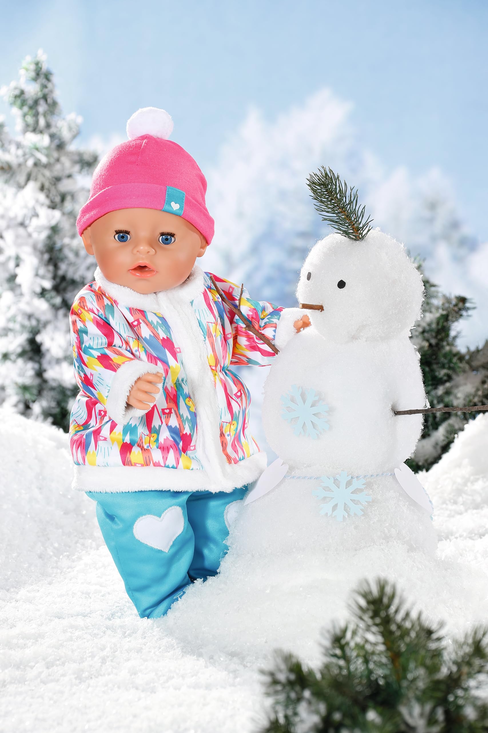 BABY born Soft Touch Wintertime Girl, 43 cm duża lalka niemowlęca z 9 funkcjami i akcesoriami z kombinezonem śnieżnym, dla dzieci od trzech lat, działa bez baterii, 831281 Zapf Creation