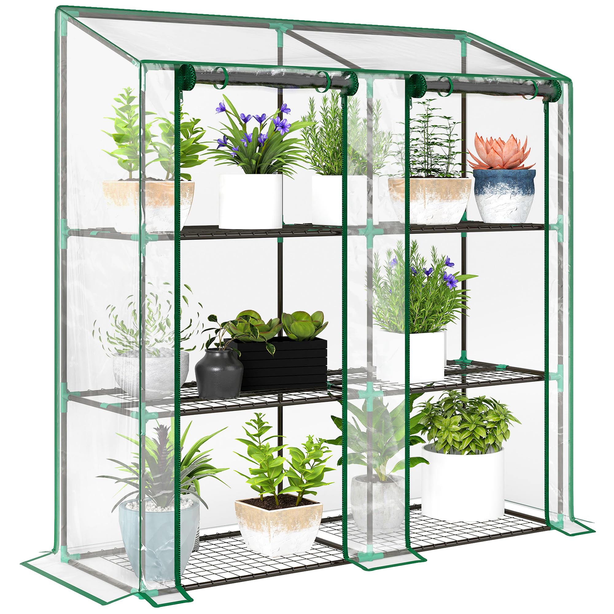 Outsunny 3 Tier Lean-to Mini Greenhouse with Reinforced Plastic Cover