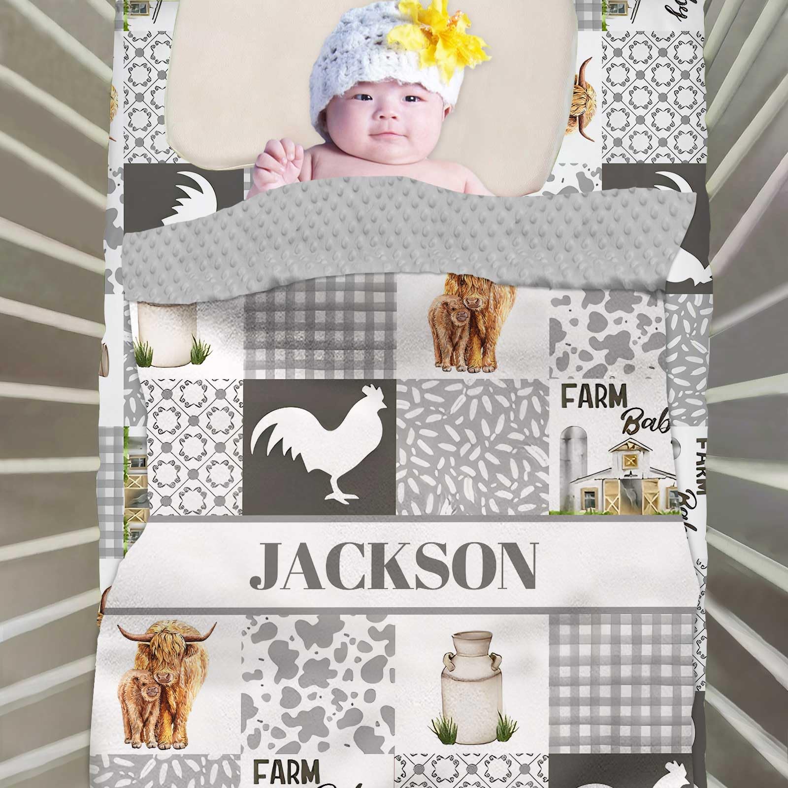 Personalized Crib Bedding Set for Baby Boys, Custom Cow Baby Girls Crib Bedding Set with Name, Farm Theme Nursery Bedding, 2 Piece Baby Bedding Sets, Name Crib Comforter, Crib Fitted Sheets for Babies