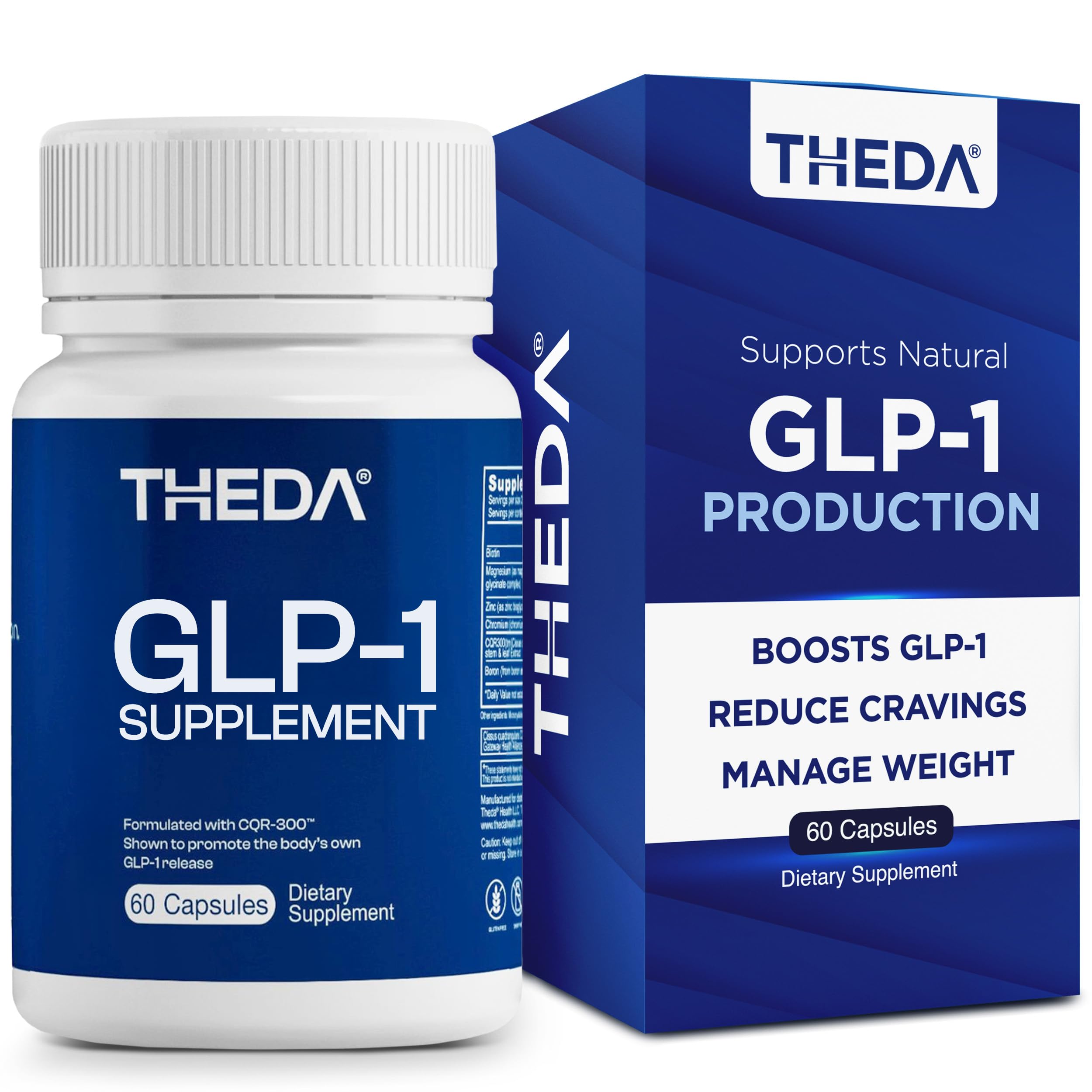 THEDA GLP-1 Supplement Weight Loss for Women and Men - Clinically Studied Metabolism Booster, Expert Formulated and Patented to Support GLP1 Production Naturally (30 Day Supply, 60 Capsules)