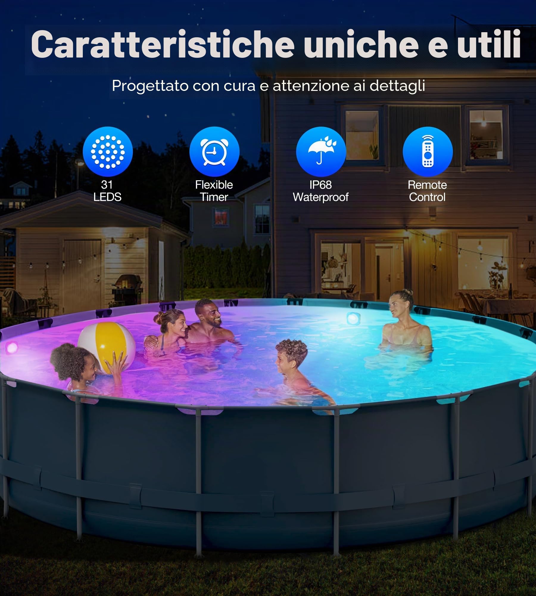 DeeprBlu Ricaricabile Luci Piscina Sommergibili Fuori Terra con Telecomando