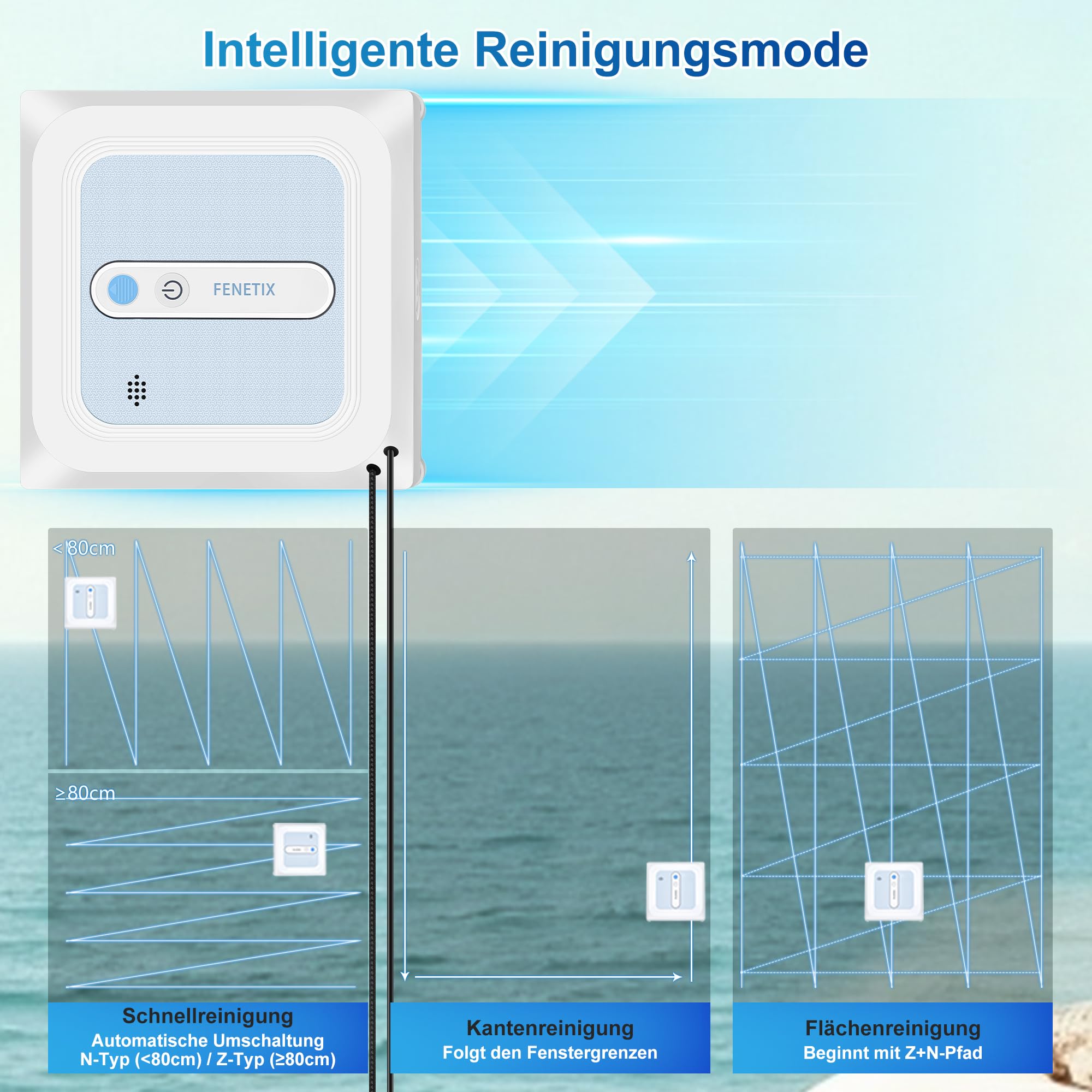 Fensterputzroboter, Intelligenter Fensterreiniger Roboter mit 6 Düsen, Kanten-Erkennung & Intelligenter Pfadplanung, 6000Pa Super-Saugleistung, App-Steuerung, für Glas, Spiegel, Fliesen (YW757)