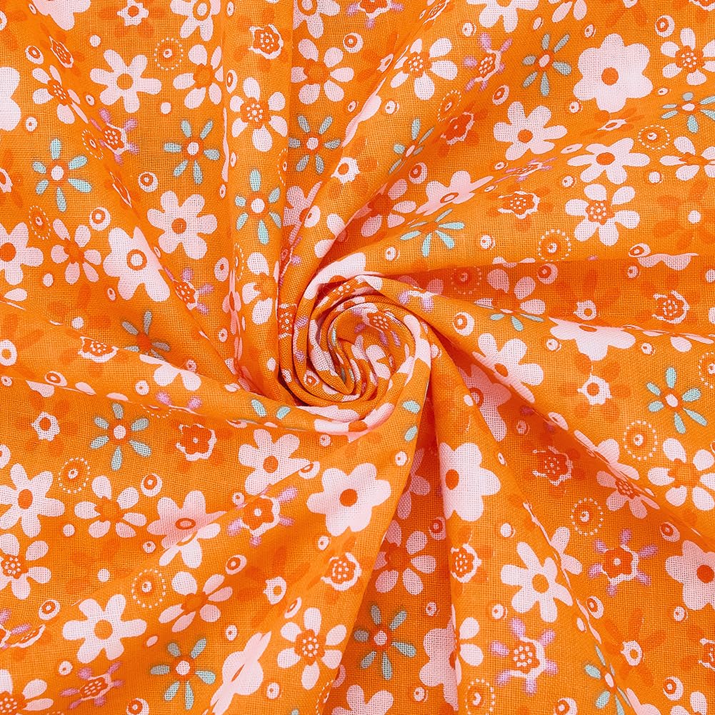 PH PandaHall Floral Printed Fabric by The Yard Flower Cotton Fabric 1.6m Wide Orange Fall Wildflower Fabrics Vintage Flower Cloth Bundles for Sewing DIY Crafts Autumn Garment Quilting Home Decor