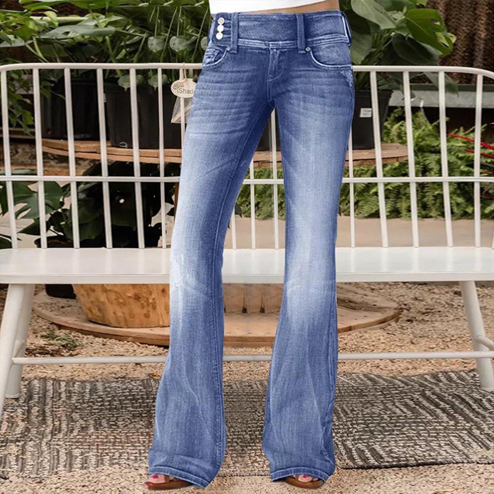 Generisch Pantalones vaqueros de verano para mujer, pantalones vaqueros para mujer, pierna ancha, pantalones vaqueros informales con bolsillos, pantalones de mezclilla, cintura alta, elásticos