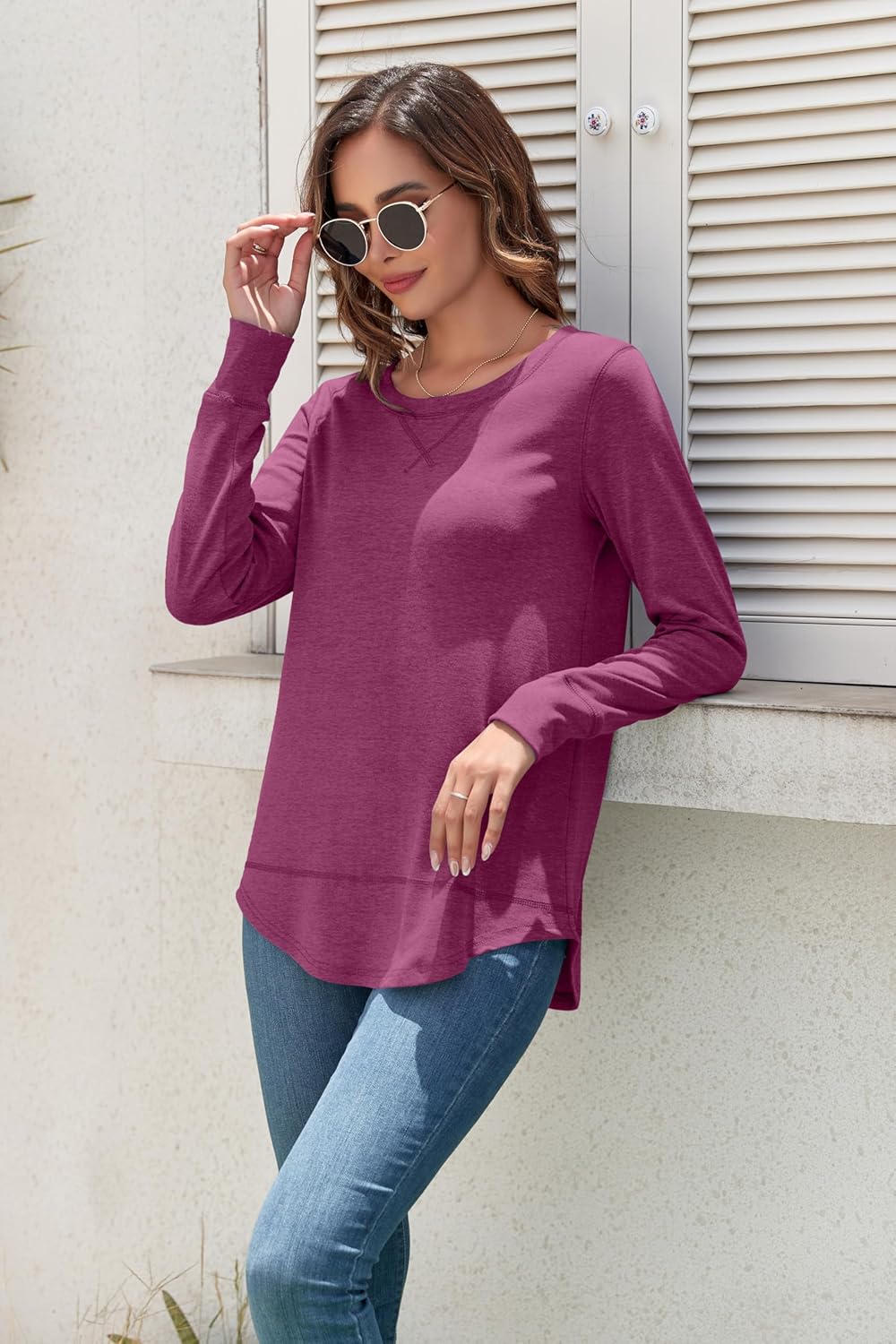 HIYIYEZI Fall Tops for Women Long Sleeve Side Split Casual Loose Tunic Top - Image 5