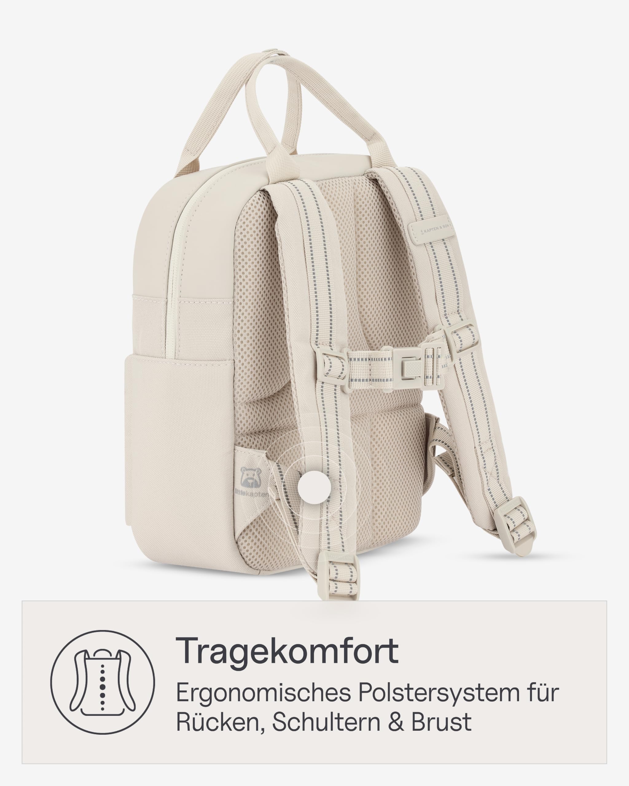 Kapten & Son Rucksack Bergen Kids Sandstone | Kinderrucksack Beige für Kita & Freizeit (4,5 L Volumen; DIN A5) | austauschbare Patches, reflektierende Details, Brustgurt | Jungen & Mädchen (2-5 Jahre)