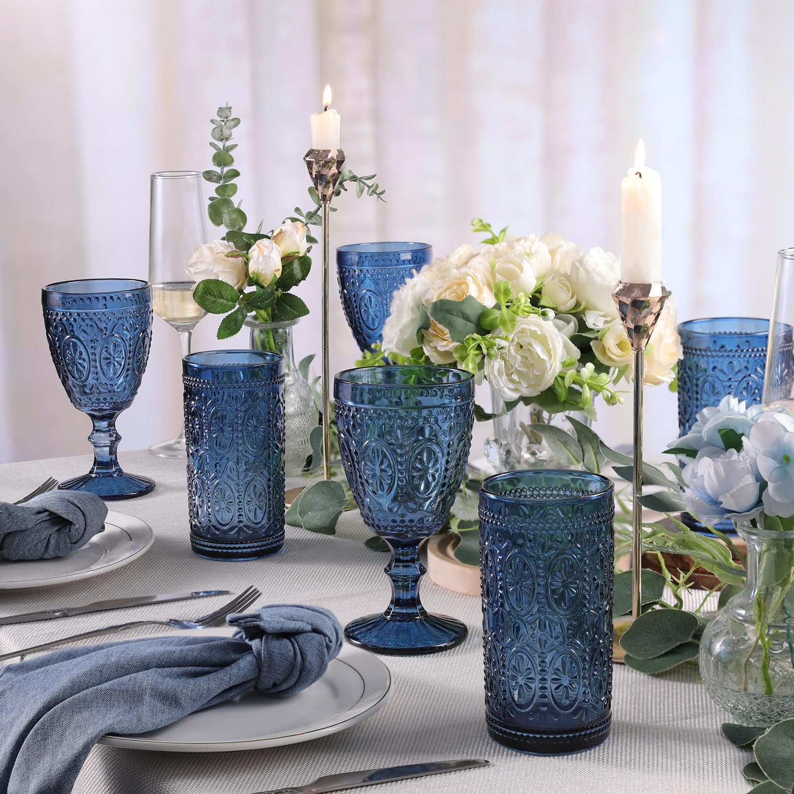 Blue Wine Glasses - Vintage Goblets Set of 4 -5