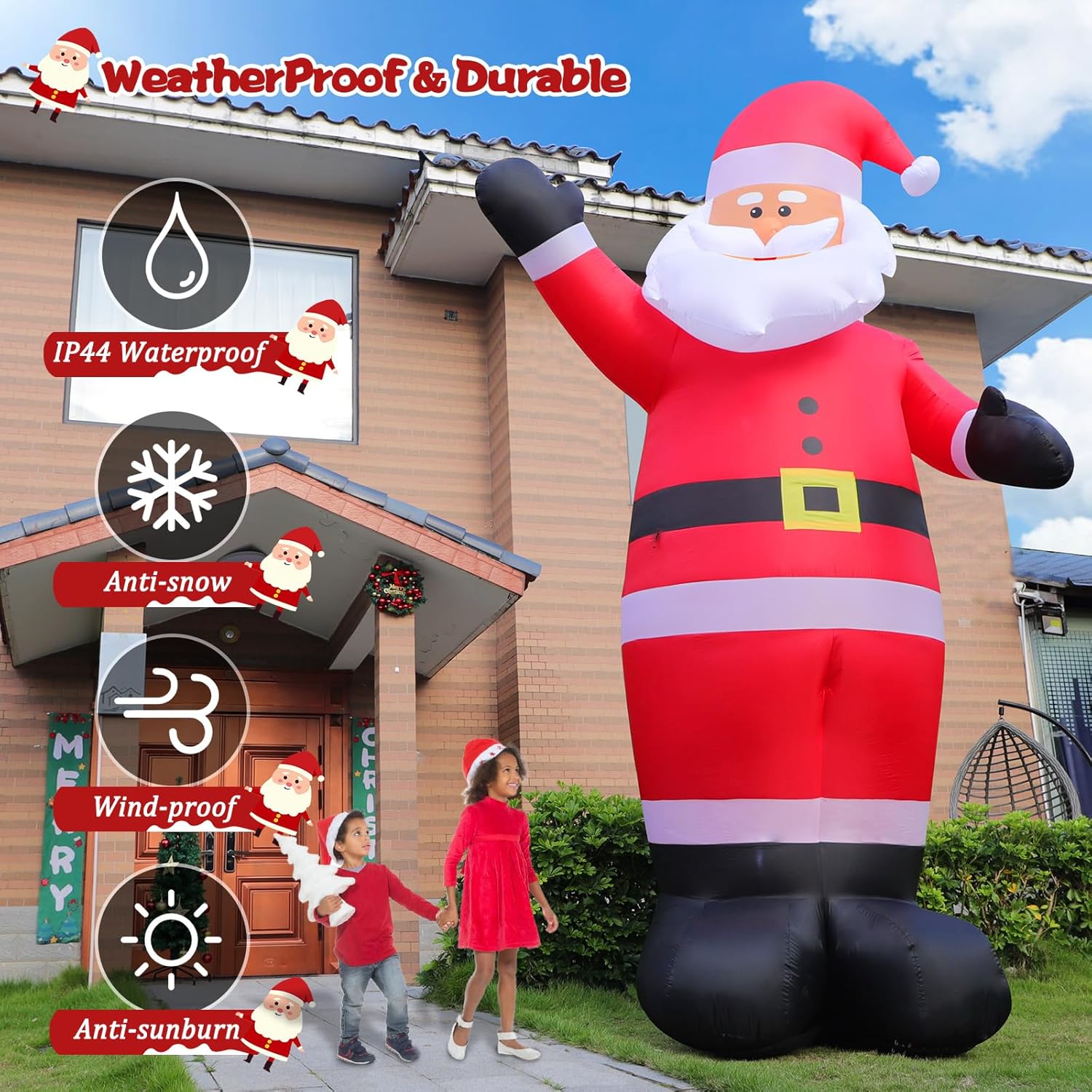 FunFanso 12 FT Giant Christmas Inflatable Santa Claus Outdoor Decoration, Cute Santa Tilting His Head and Waving Hand, Outside Waterproof Xmas Decor for Lawn Yard Patio Garden Holiday Party Porch Home