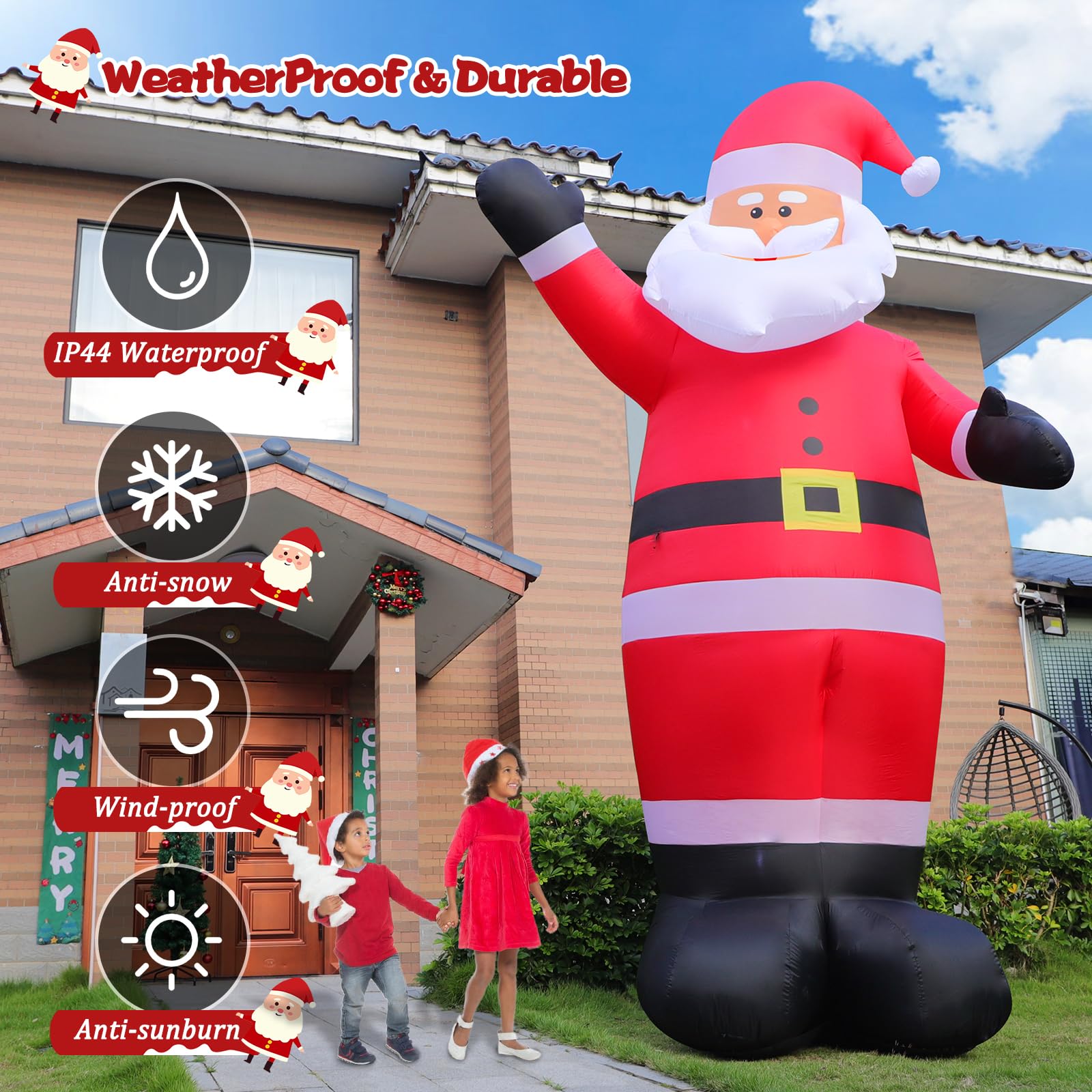 Aufblasbarer Weihnachtsmann 3.6 m mit LED Beleuchtung, riesige Weihnachtsdeko Außen, große Weihnachtsfigur mit Geschenkboxen, wetterfest & windstabil, Outdoor Weihnachtsbeleuchtung für Garten, Eingang