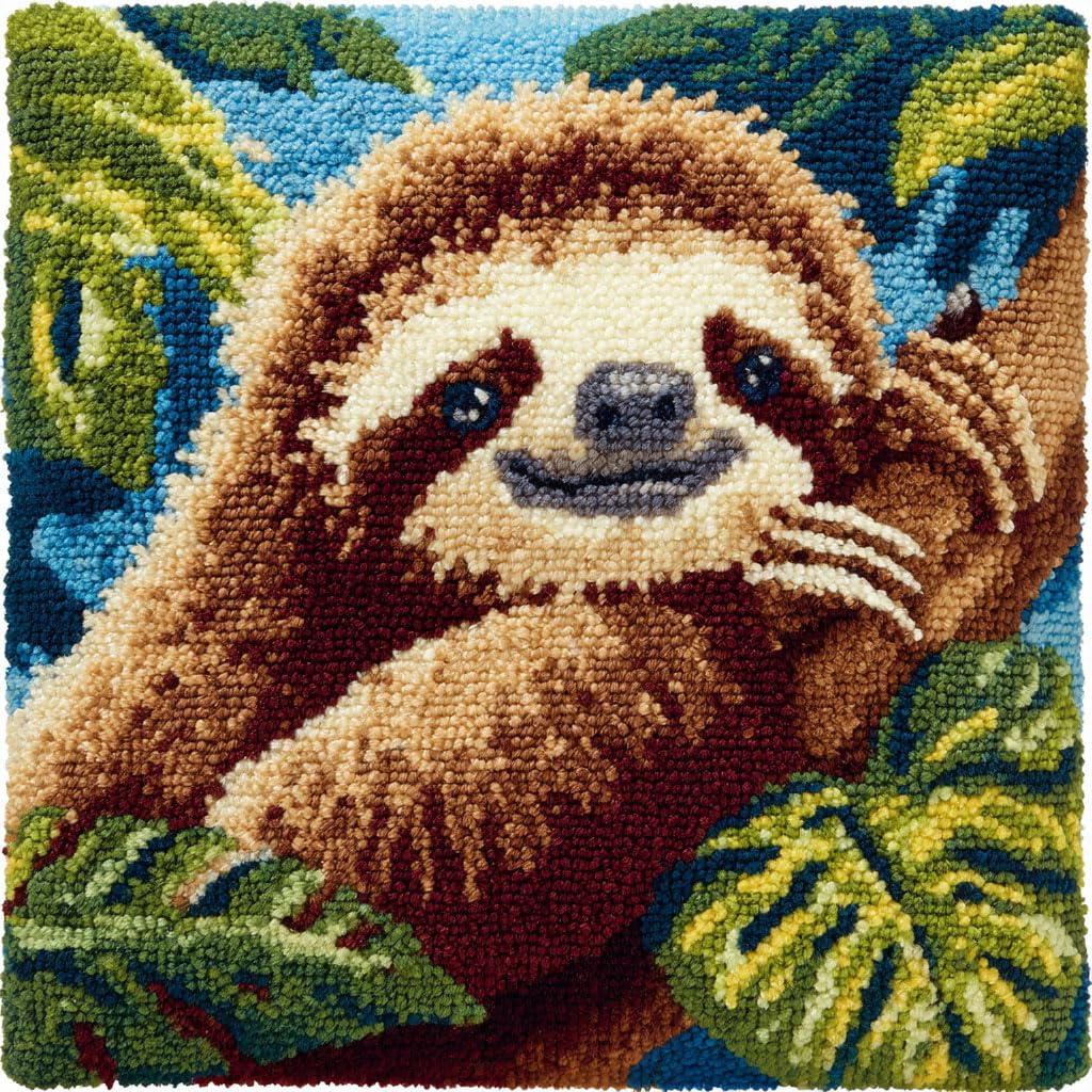 Taxpy Latch Hook Kits, Animal Sloth Pillow DIY Rug Crochet Hook Cushion Making Kits Preprinted Pattern Canvas Handmade Rug Pillow Hooking Kit 43x43cm