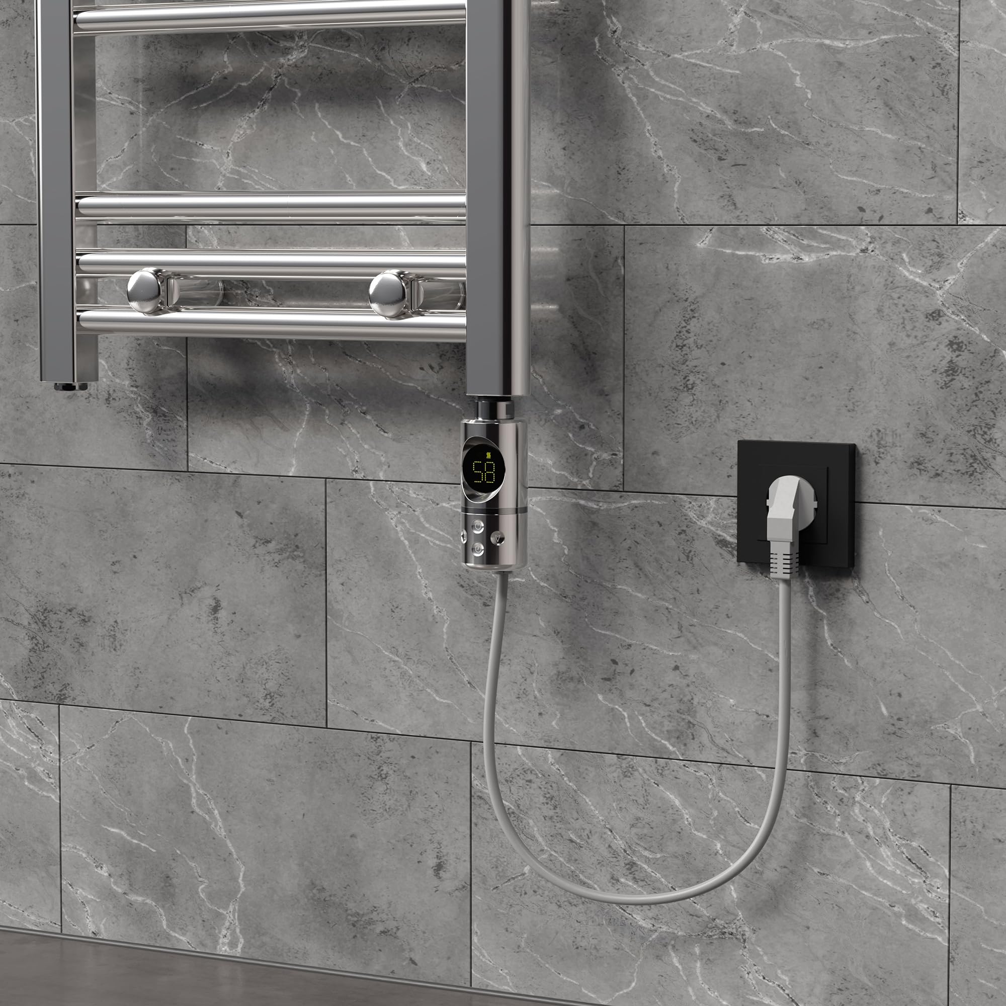 ML-Design Resistenza Elettrica 300 W a Immersione Asta di Riscaldamento per Calorifero Radiatore Termosifone con Termostato Controllo della Temperatura Bagno e Schermo LCD Design Moderno Cromo