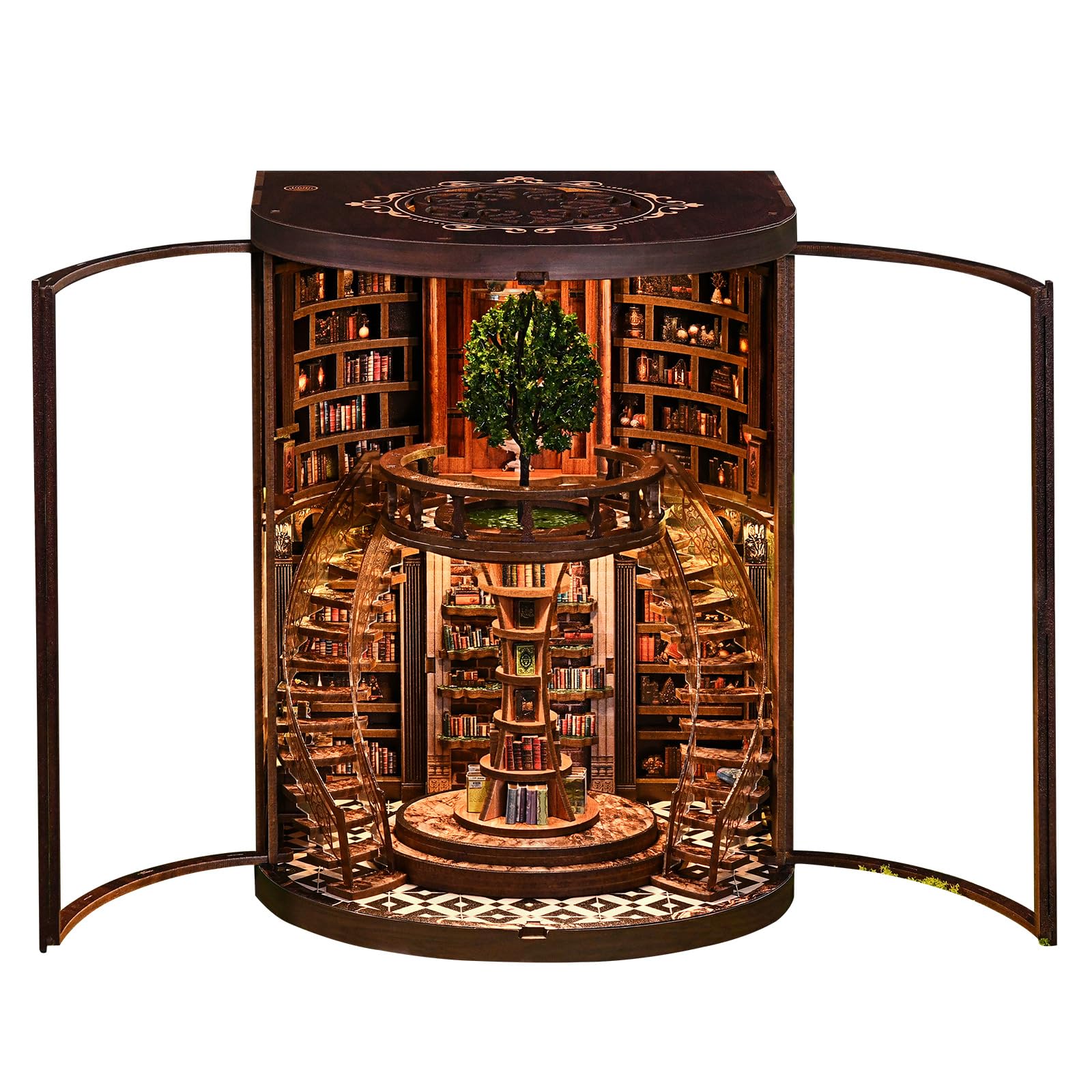 Kit fai da te per angolo libri – Kit fai da te in miniatura per la casa in miniatura retrò a due piani modello di biblioteca 3D puzzle in legno, decorazione per libreria con LED e copertura