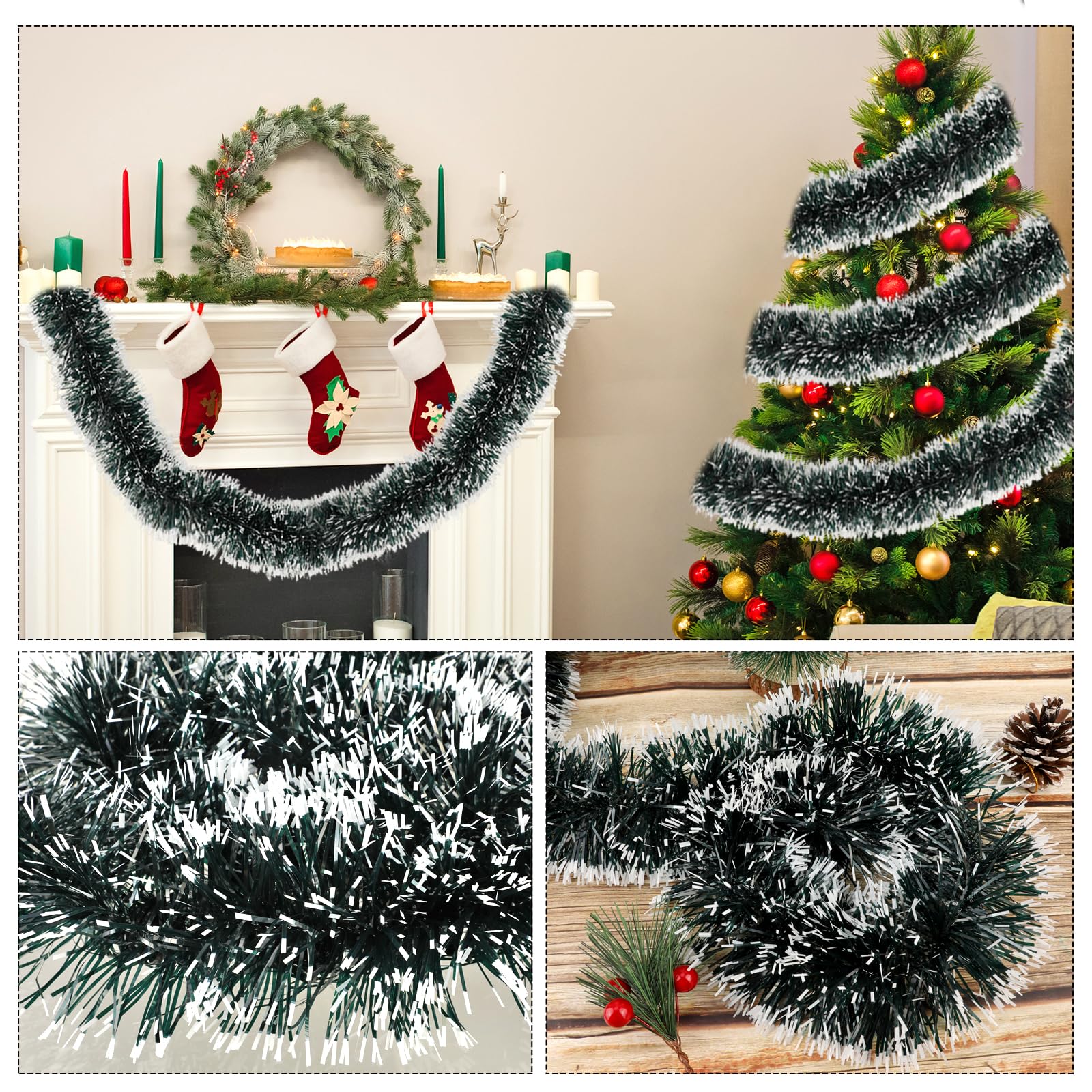 Ghirlanda Natalizia 14 Metri - 8 Pezzi Verde, Rosso, Argento, Oro | Decorazione Per Albero, Porta, Scale | PVC