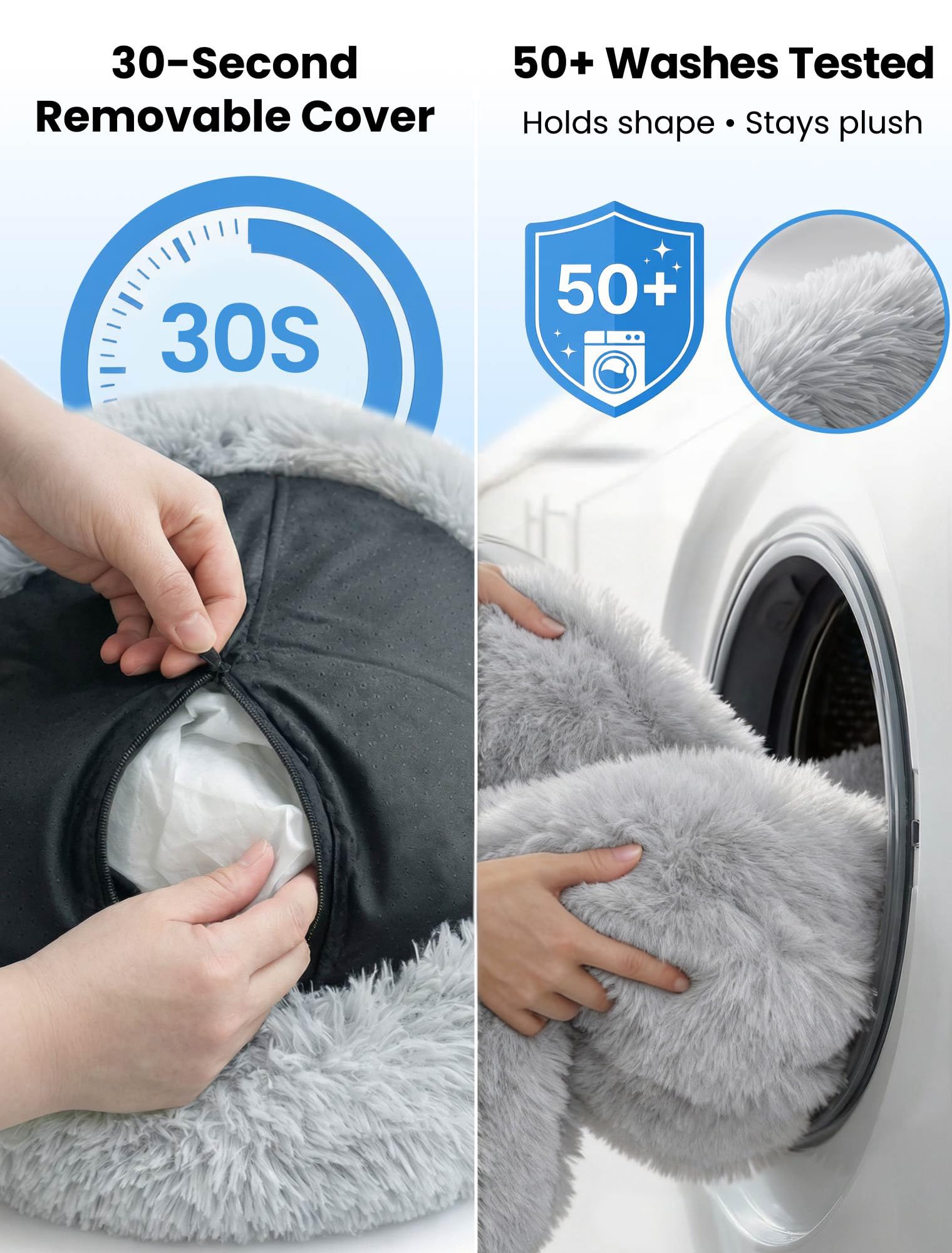 Cuccia per cani con rivestimento rimovibile: soffice letto ortopedico per cani e gatti, non perde pelo, morbido cuscino in pelliccia sintetica per comfort e sostegno, lavabile, a ciambella, anti-ansia