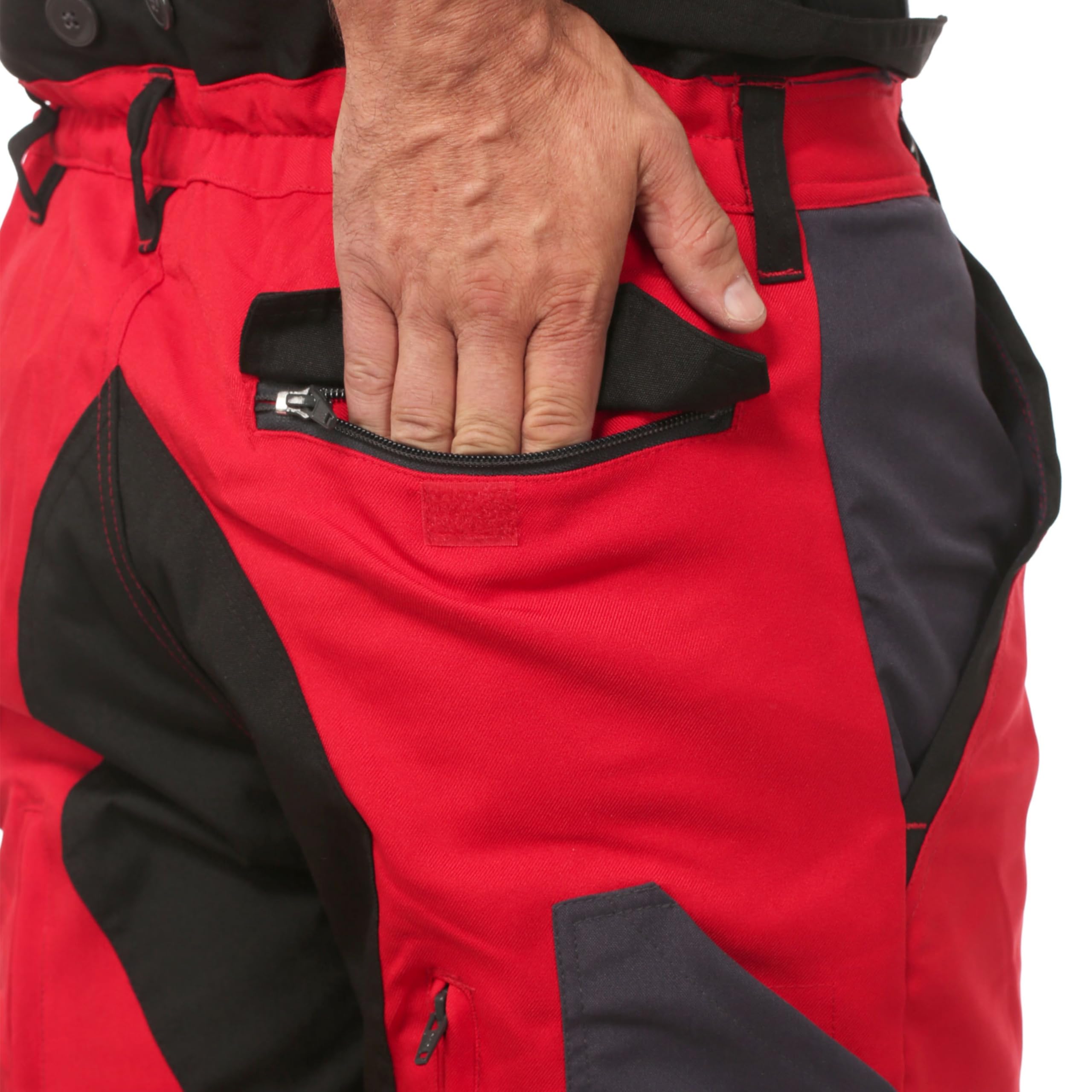 Schnittschutzhose Klasse 2, Forsthose, kwf-geprüft, Bundhose rot/grau, Herren - Waldarbeiterhose mit Schnittschutz Form A, leichtes Gewicht