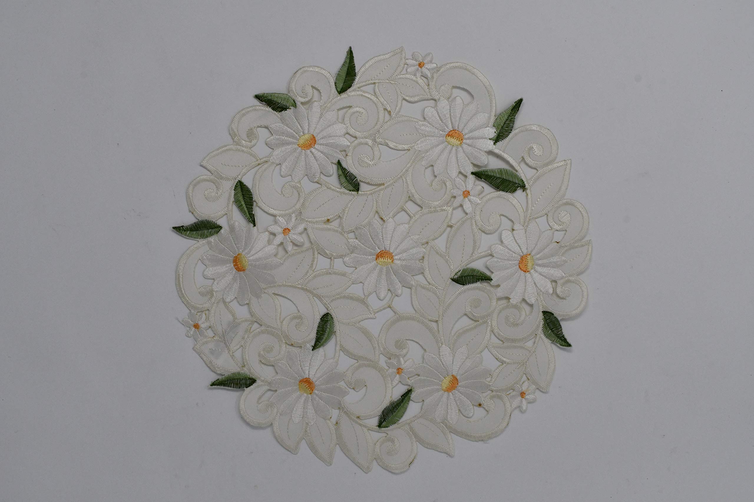 Sainty H7667/EG-(016) Cream Daisy Round Doily,Cream,16"