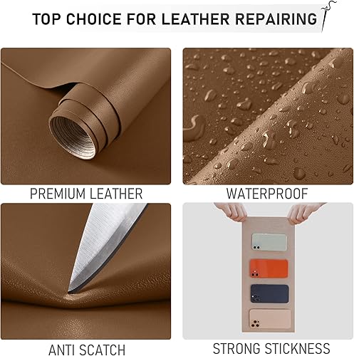 Miniatura 28 de 2 parches de reparación de cuero para muebles, parches de reparación de cuero autoadhesivo de 8.3 x 11 pulgadas, para sofá, cinta de parche