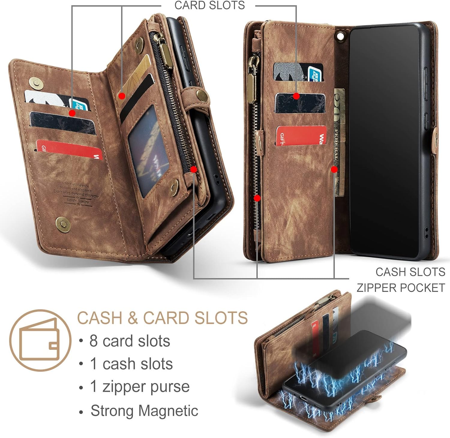 Asuwish Phone Case for Samsung Galaxy S20 Glaxay S 20 5G UW 6.2 inch Zipper Wallet Detachable Cover with Tempered Glass Screen Protector and Leather Flip Card Holder Cell Gaxaly 20S G5 Women Men Brown