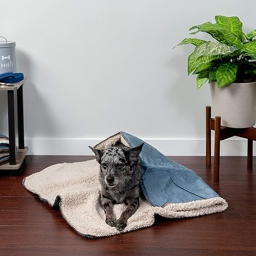 Furhaven Waterproof & Self-Warming Throw Blanket for Dogs & Indoor Cats, Washable & Reflects Body Heat - Terry & Sherpa Dog Blanket - Cozy Denim, Medium