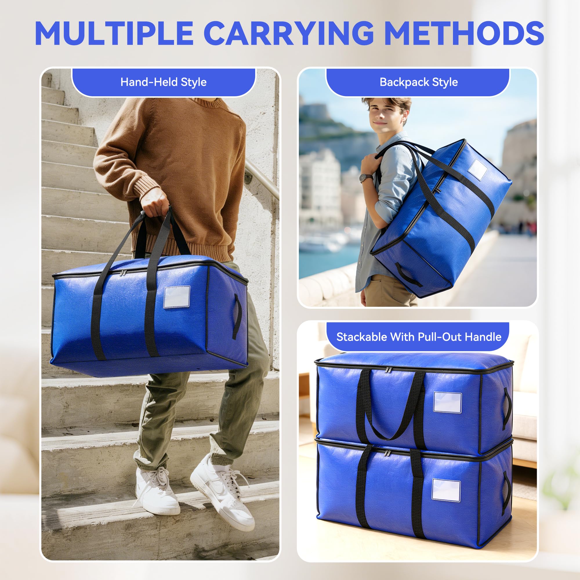 4pcs Große Aufbewahrungstasche 72L-95L Heavy-Duty Umzugstaschen Faltbare Umzugskartons mit Reißverschluss Griff,Organizer Moving Bags für Umzug,Storage Bag für Bettdecken Kleidung Bettwäsche