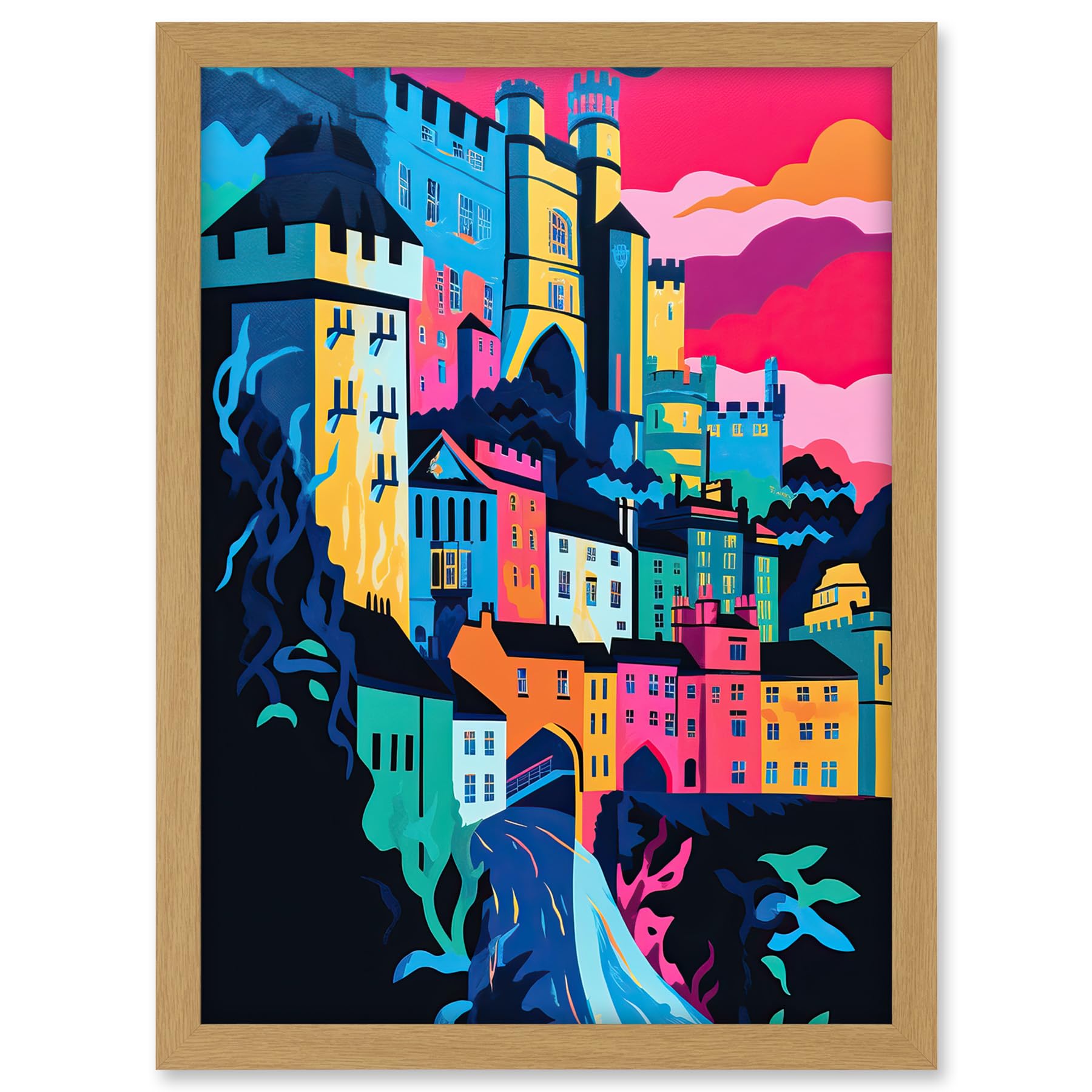 Artery8 Nottingham City Vibrant Abstract Pop Art Cityscape Artwork Framed A3 Wall Art Print