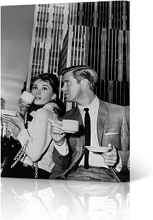 Audrey Hepburn Wall Art George Peppard Coffee Break Breakfast at Tiffany's Black and White Canvas Wall Art Canvas Print Wall Decor Artwork Bedroom Decor Living Room Decor 12x8
