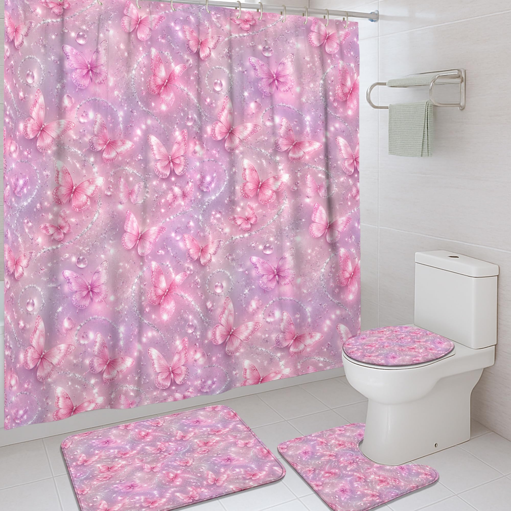 Rideau de douche tissu imperméable 183x183 avec tapis de bain assorti