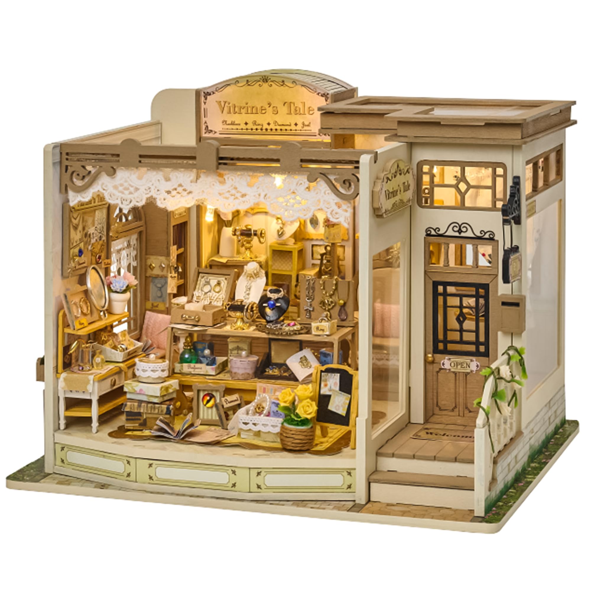 Spilay Vitrine’s Tale Miniature House Kit for Adults, Vintage Jewelry Shop DIY with LED Light, Creative Bookshelf Decor and Wooden Puzzle Gift for Book Lovers — image 1