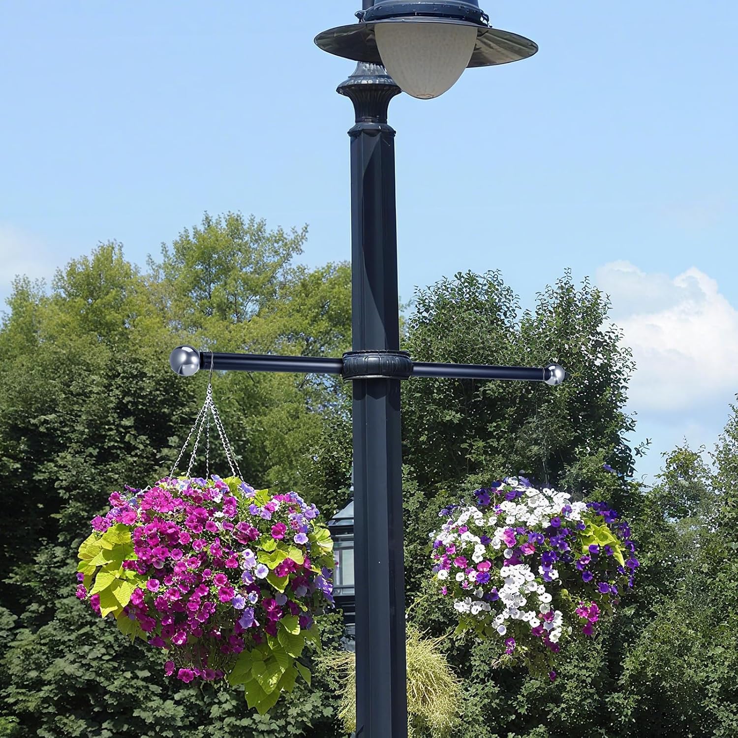 Gatuida Outdoor Lamp Post Cross Arm Handle, 22 Inch Black Metal Ladder Rest with Removable Knobs for Lamp Post and Pole, Outdoor Patio Garden Lighting Accessories